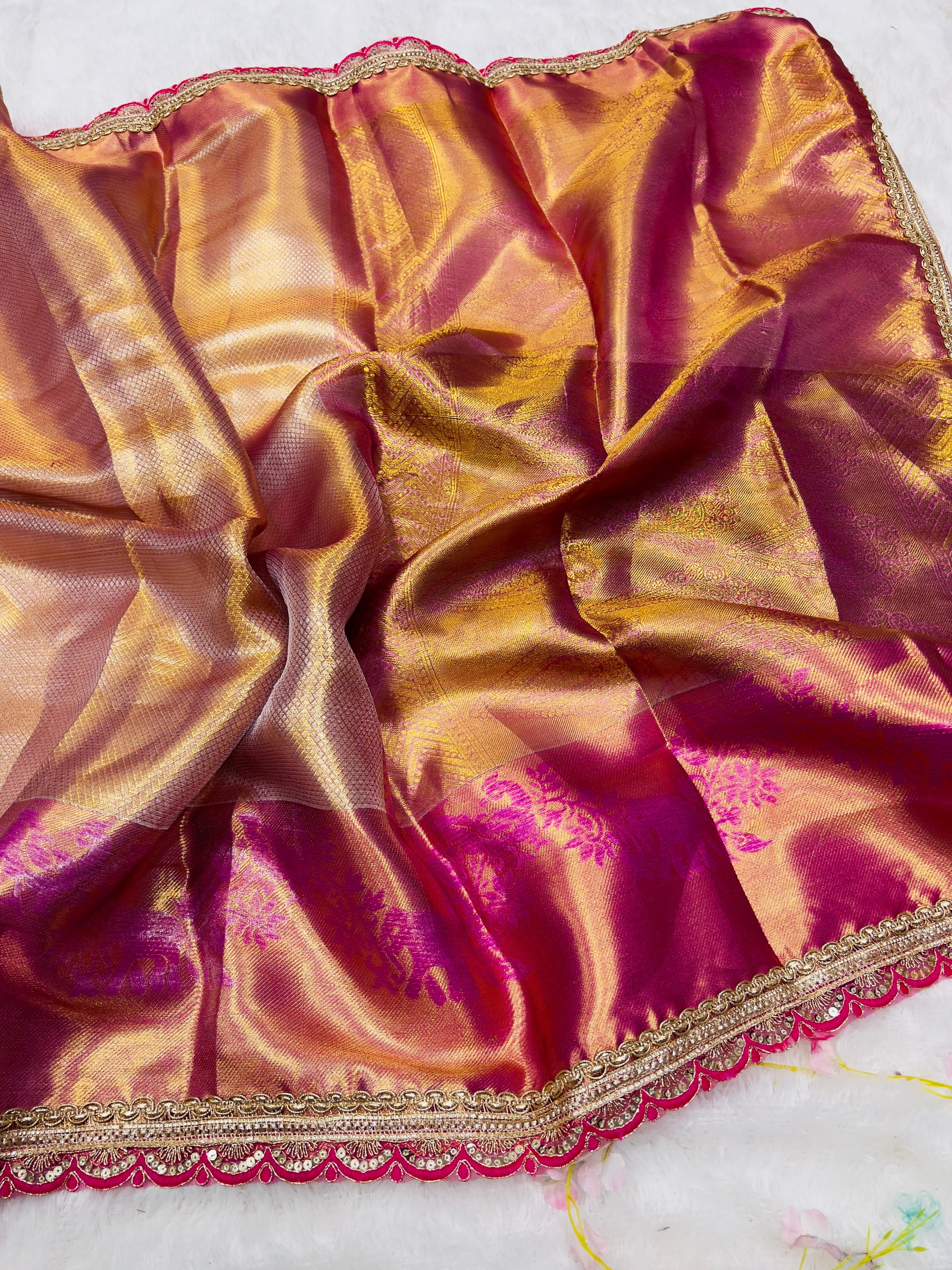 Harvest Gold Traditional Banarsi Handloom Tissue Silk Saree