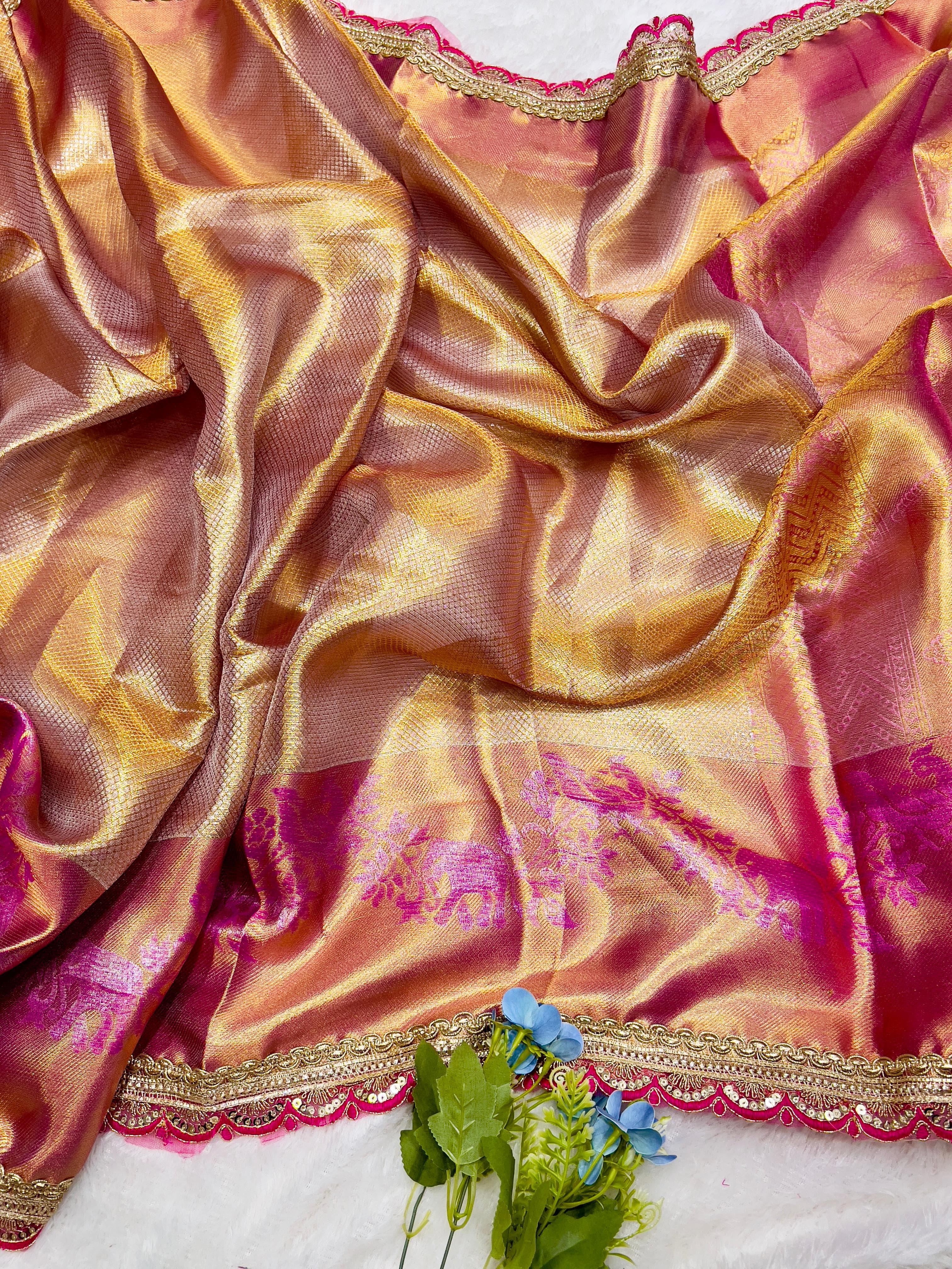 Harvest Gold Traditional Banarsi Handloom Tissue Silk Saree