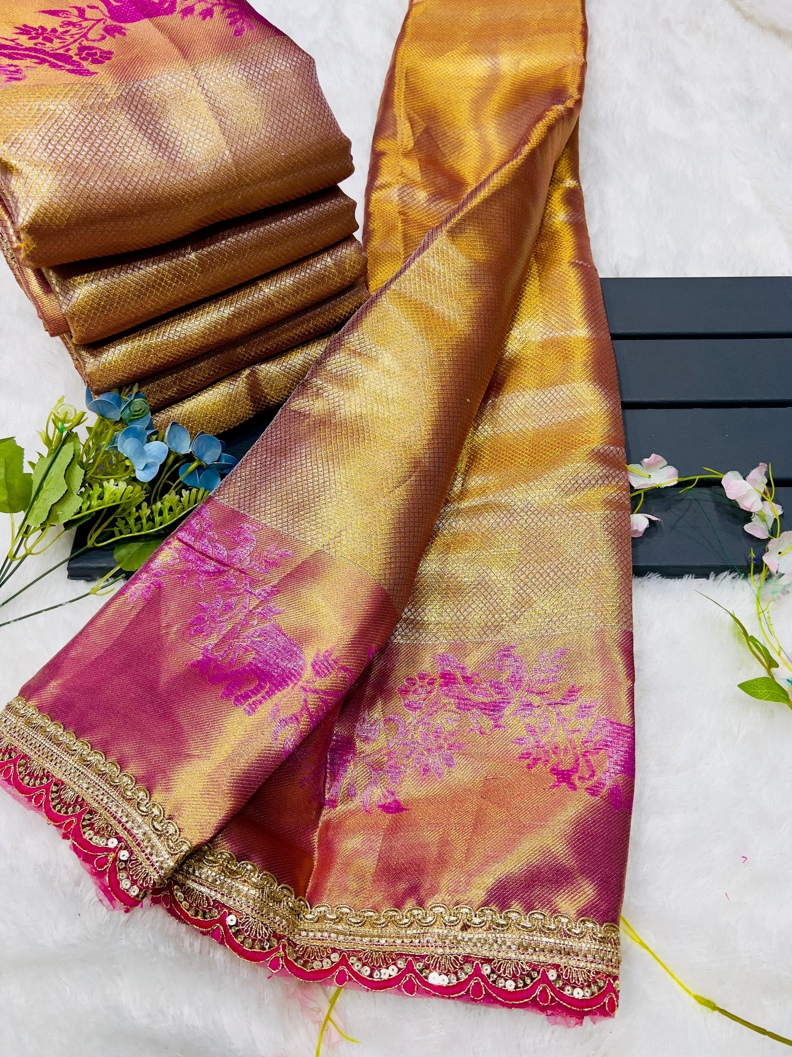 Harvest Gold Traditional Banarsi Handloom Tissue Silk Saree