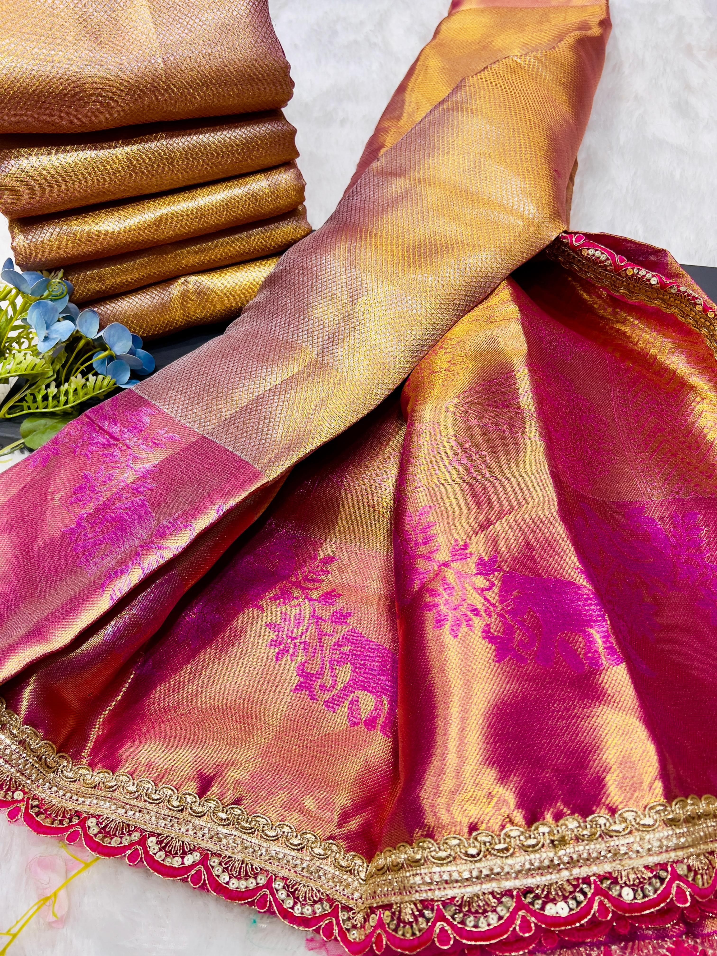 Harvest Gold Traditional Banarsi Handloom Tissue Silk Saree