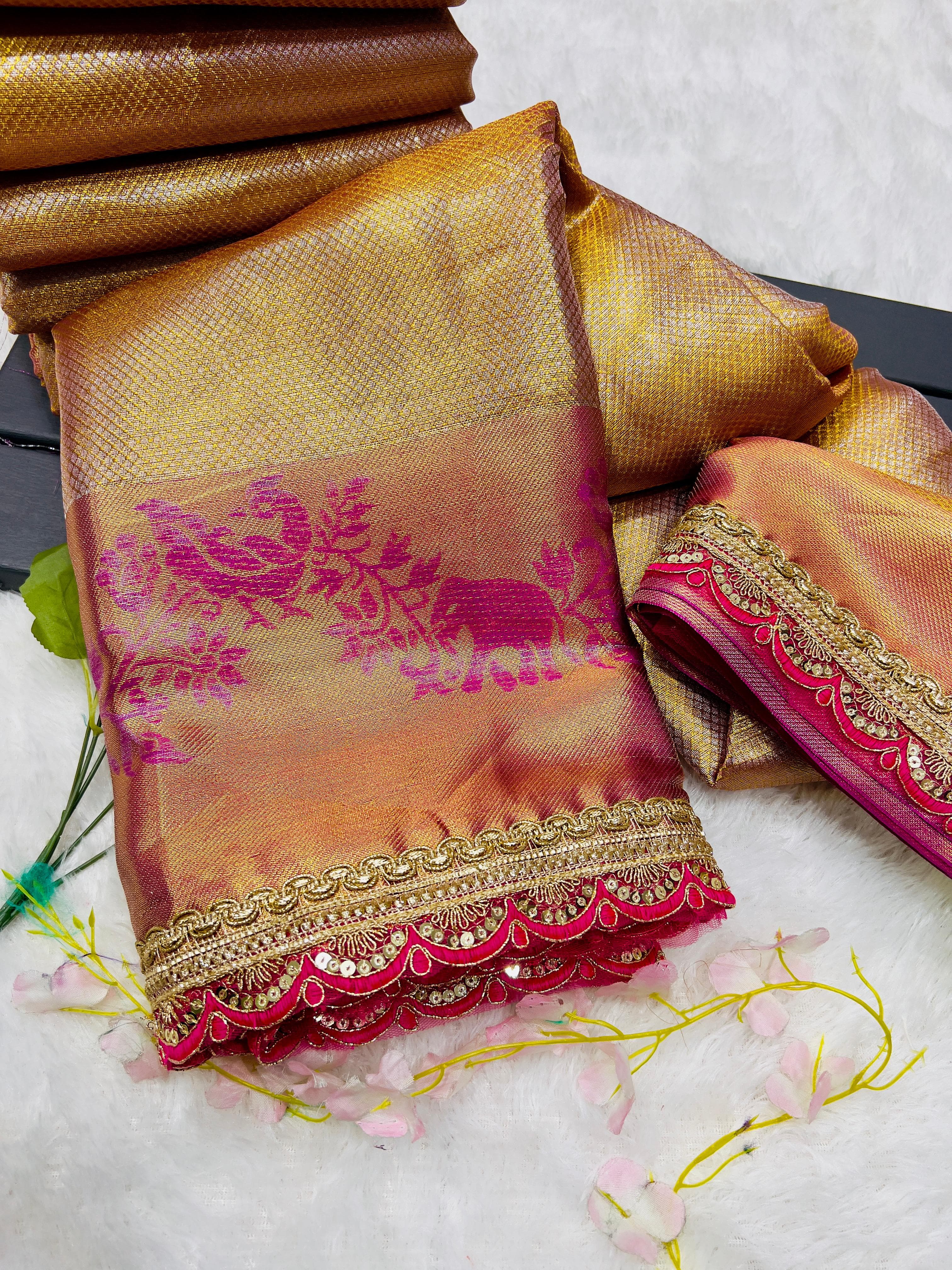 Harvest Gold Traditional Banarsi Handloom Tissue Silk Saree
