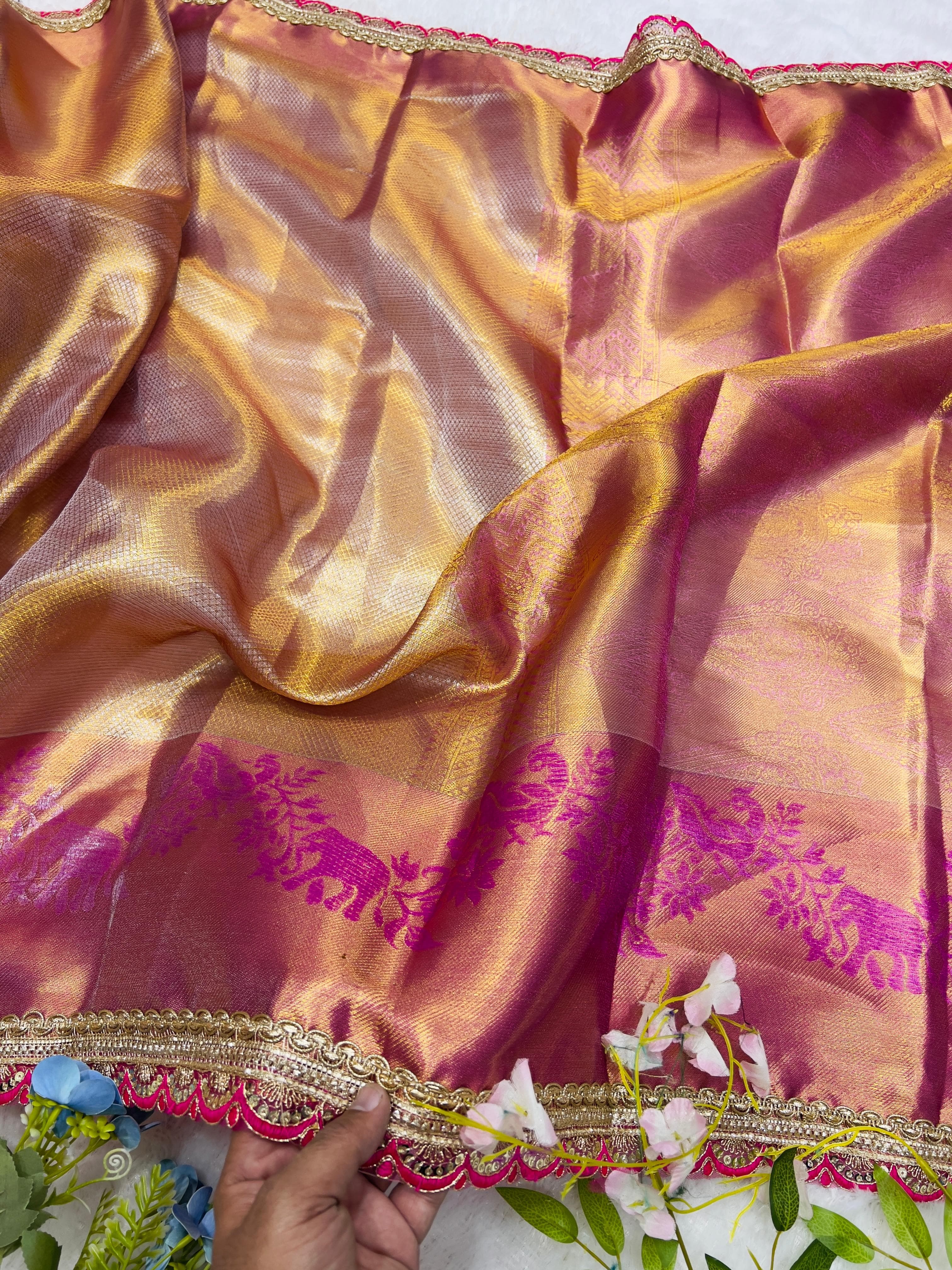 Harvest Gold Traditional Banarsi Handloom Tissue Silk Saree