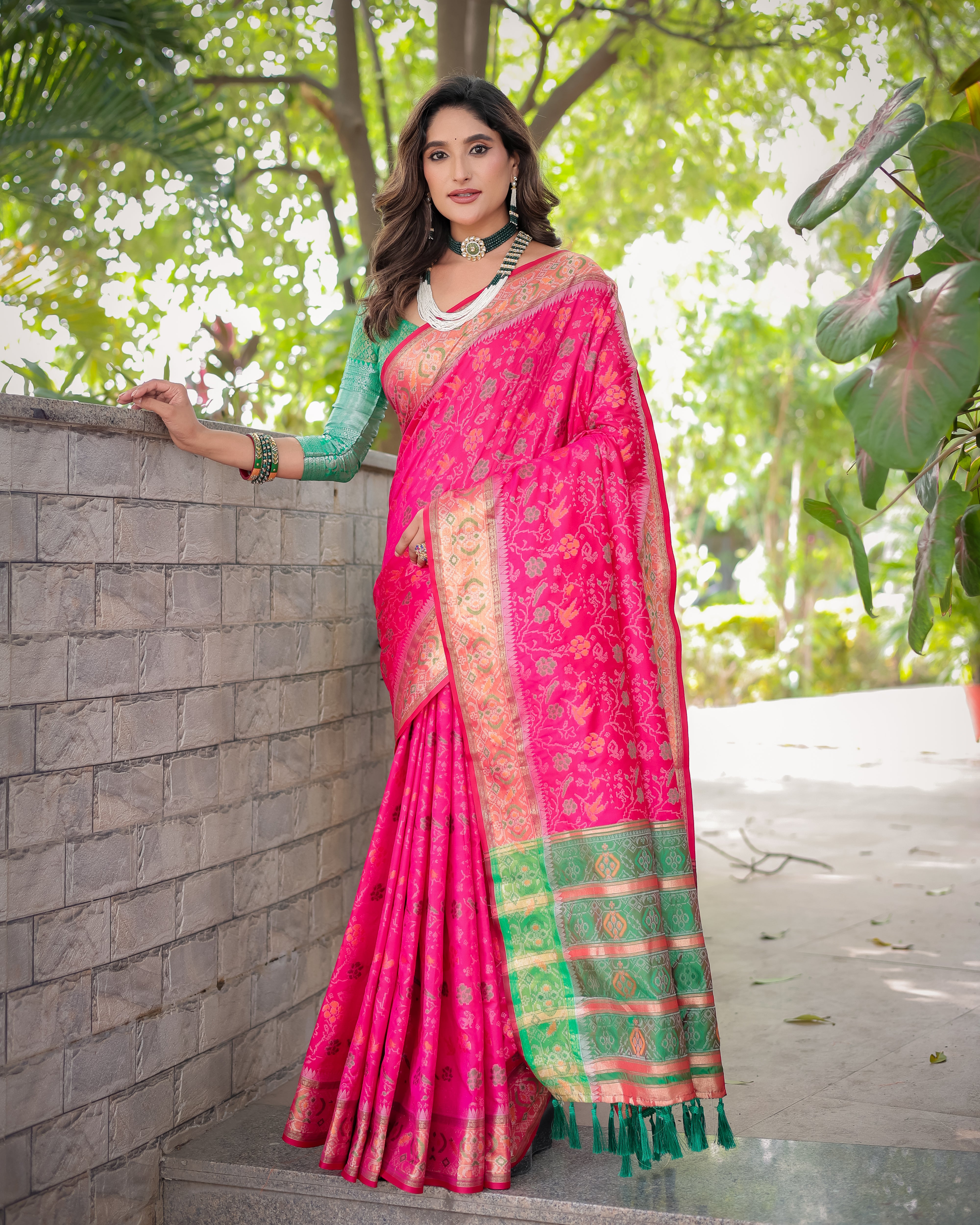 Hot Pink Banarasi Patola Soft Silk Saree