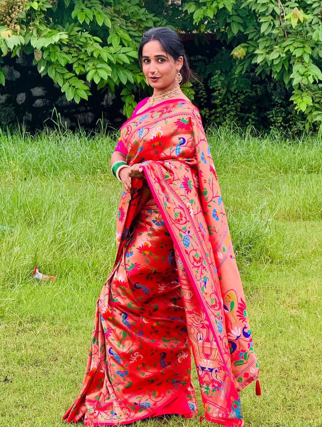 Pink Woven Meenakari Design Soft Paithani Silk Saree