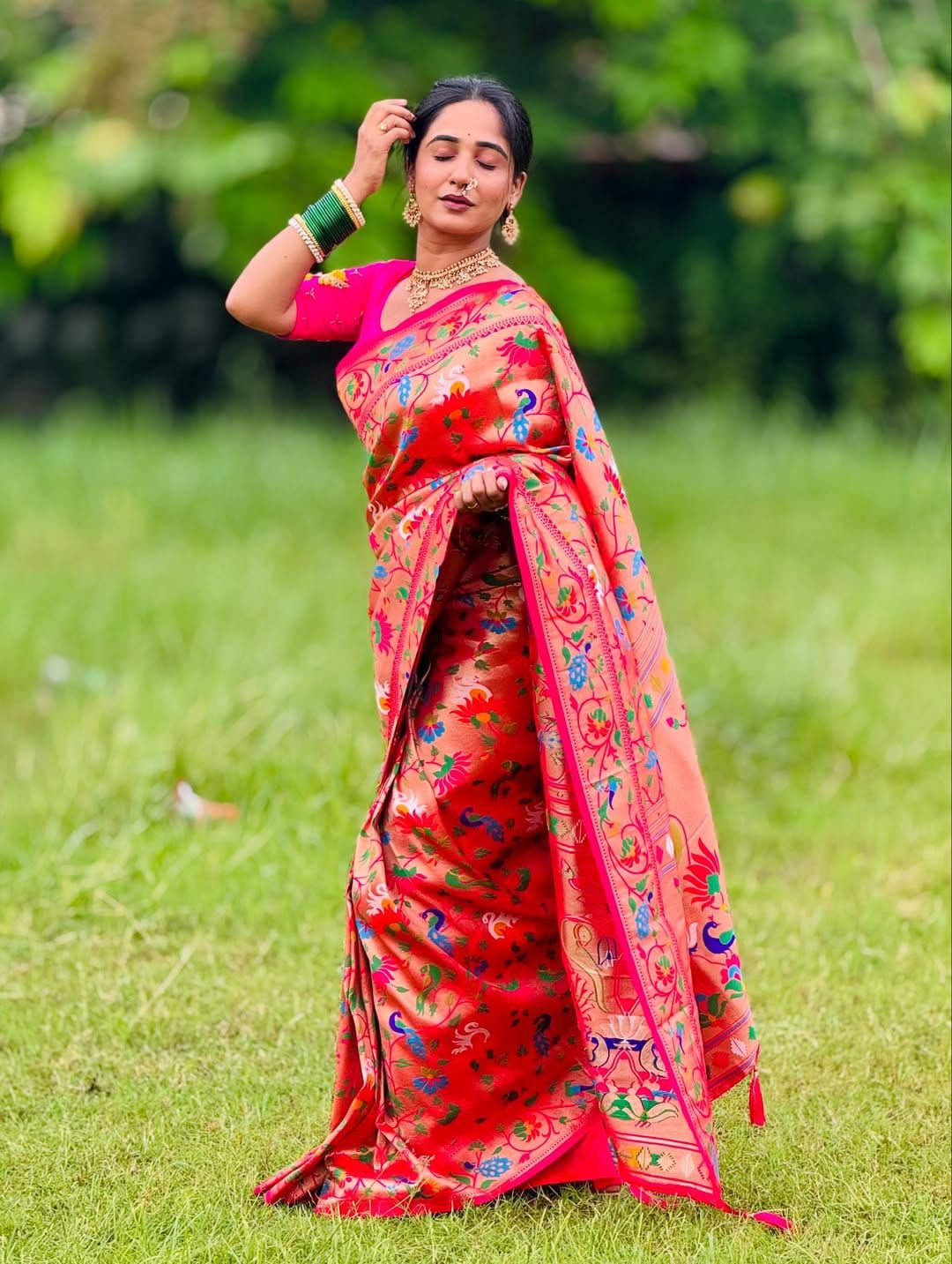 Pink Woven Meenakari Design Soft Paithani Silk Saree