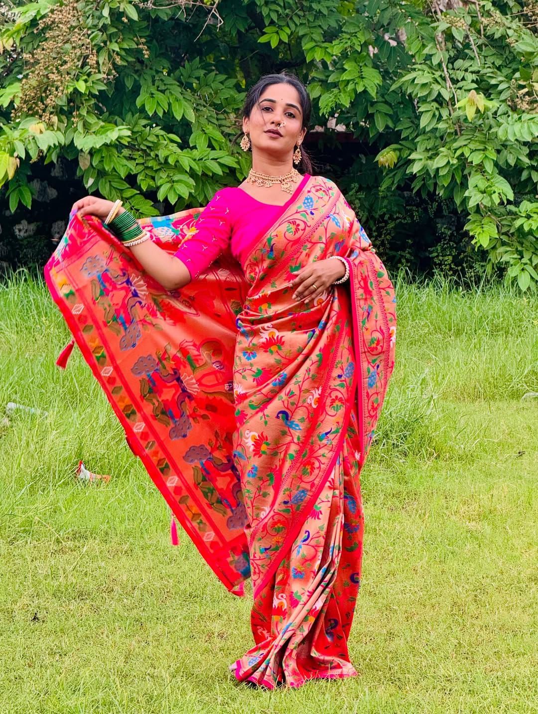 Pink Woven Meenakari Design Soft Paithani Silk Saree