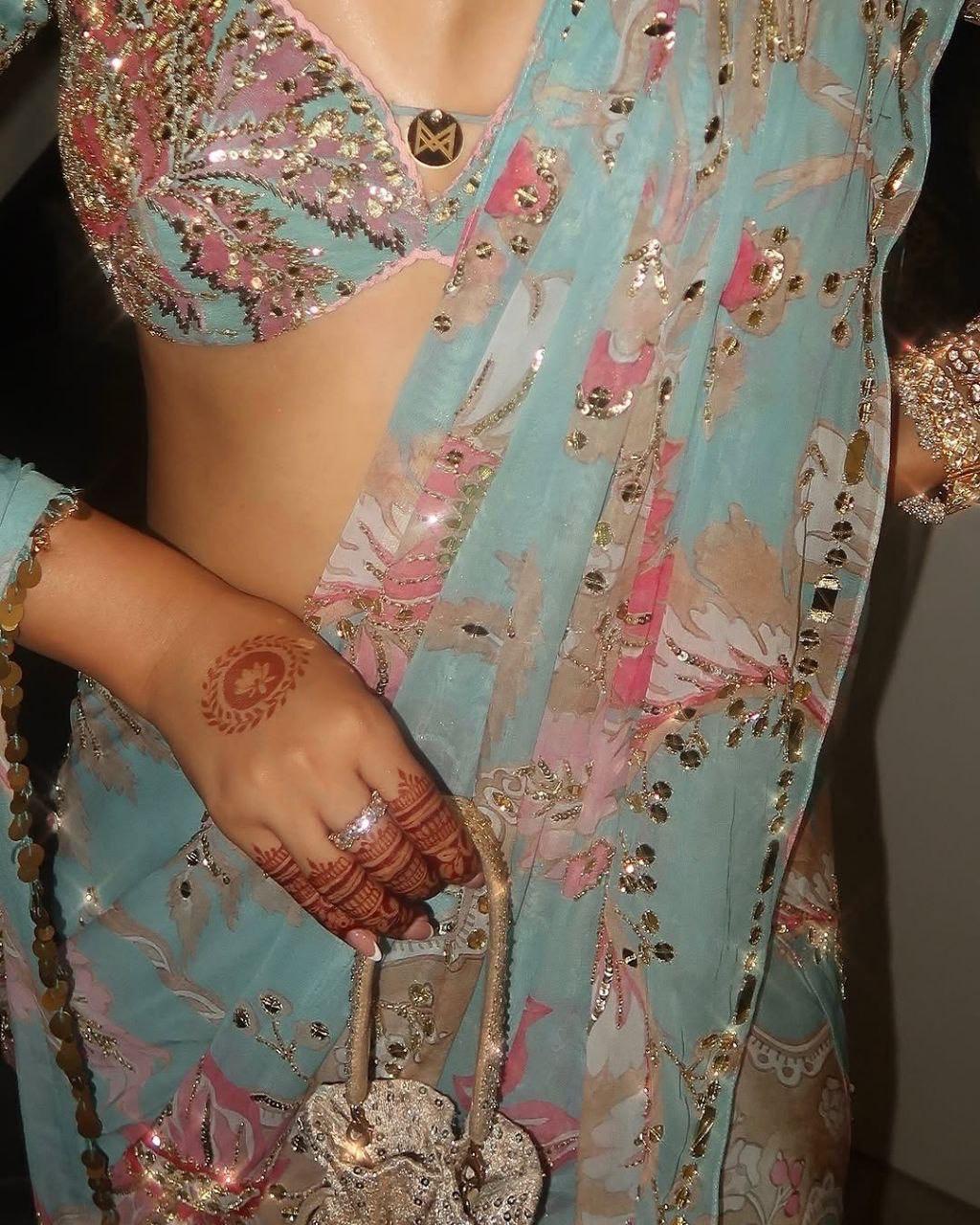 Designer Georgette Hand Mirror Work Party Wear Saree