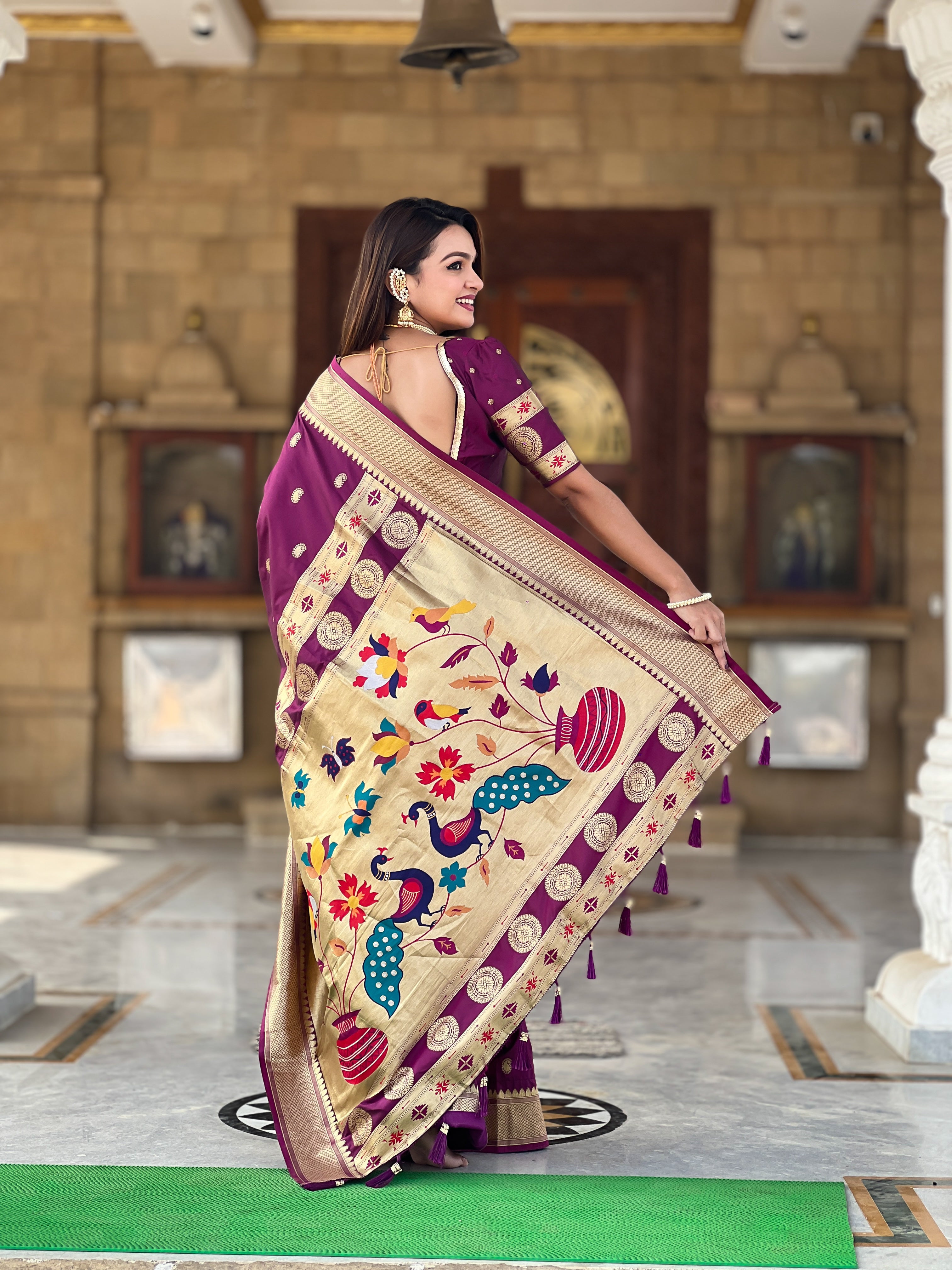 Wine Woven Design Paithani Silk Saree