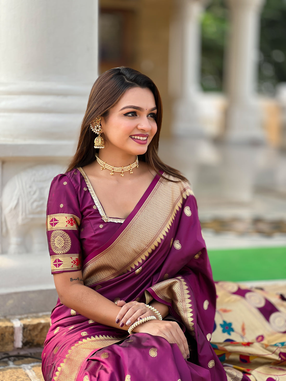 Wine Woven Design Paithani Silk Saree