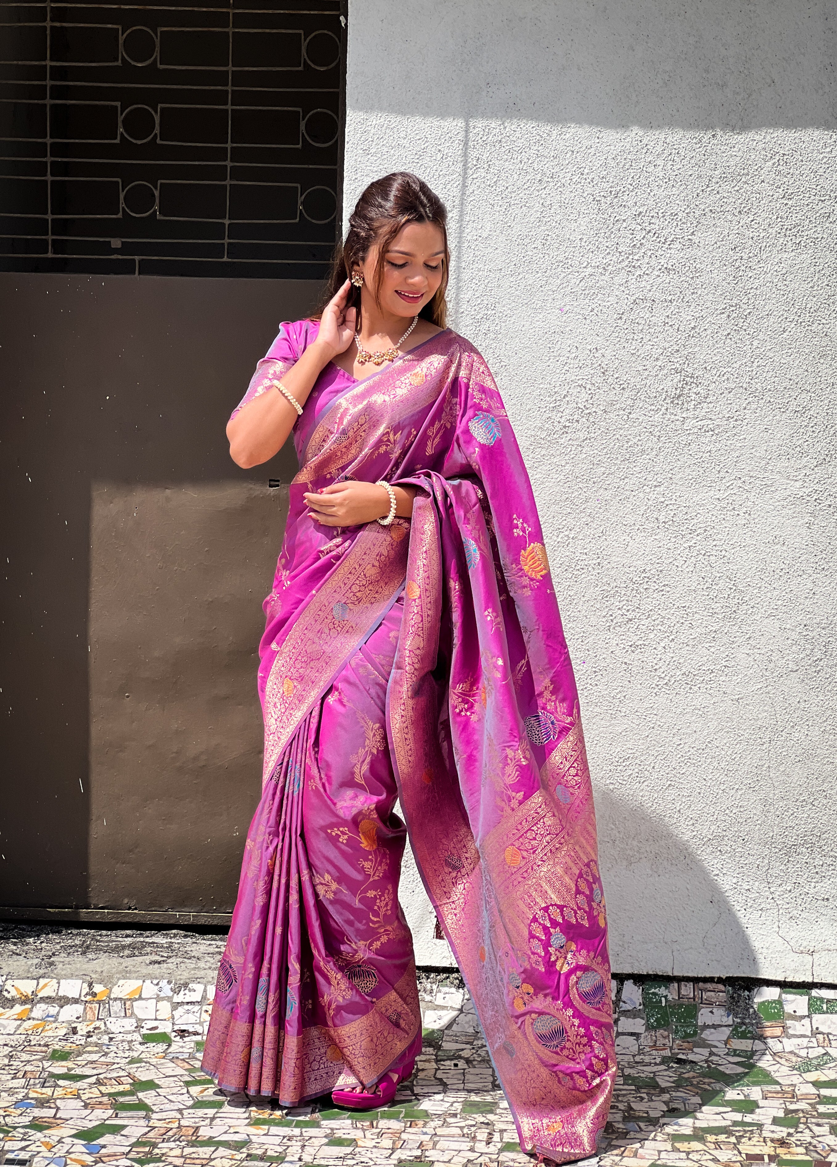 Purple Woven Design Banarasi Silk Saree