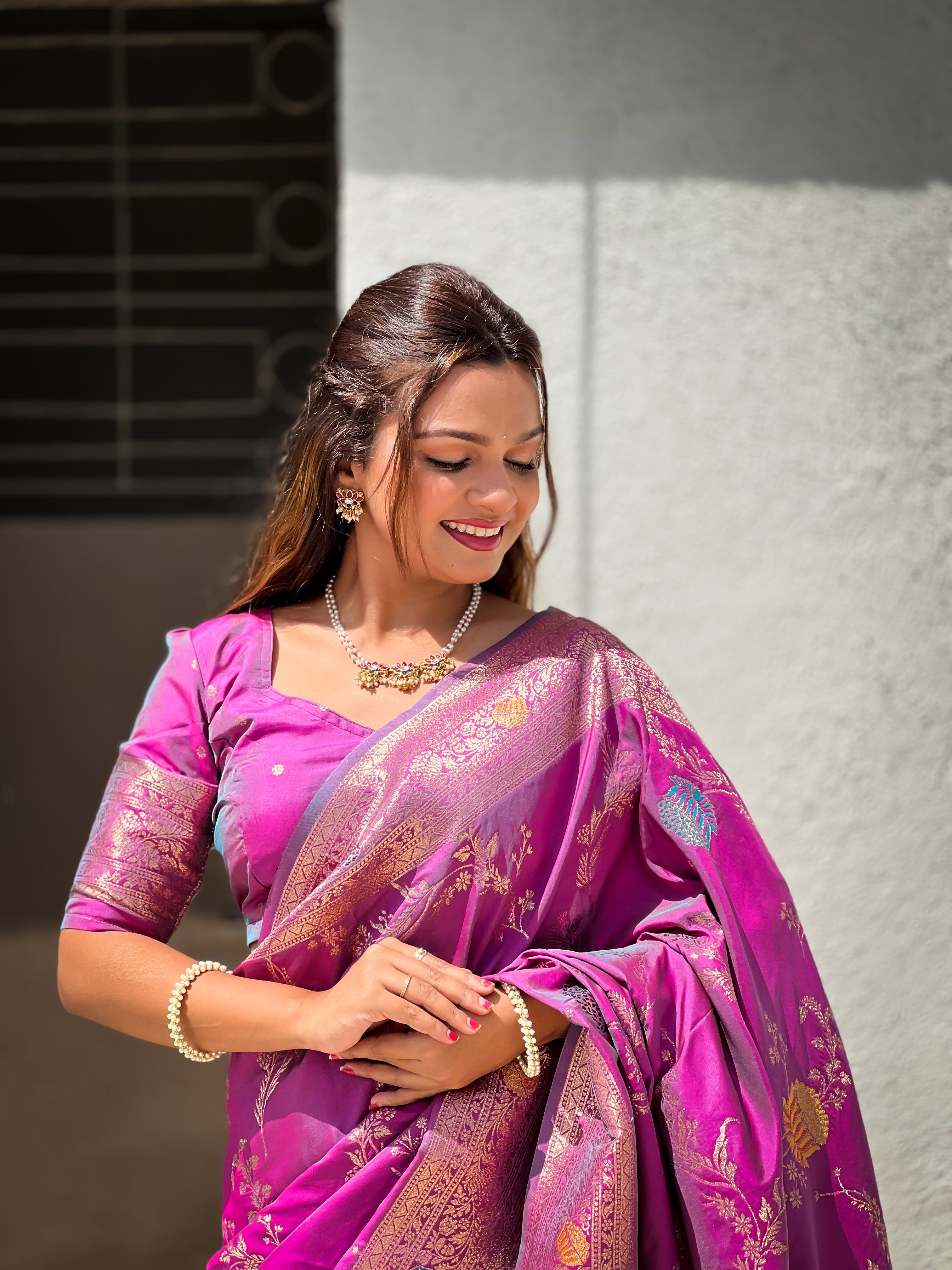 Purple Woven Design Banarasi Silk Saree