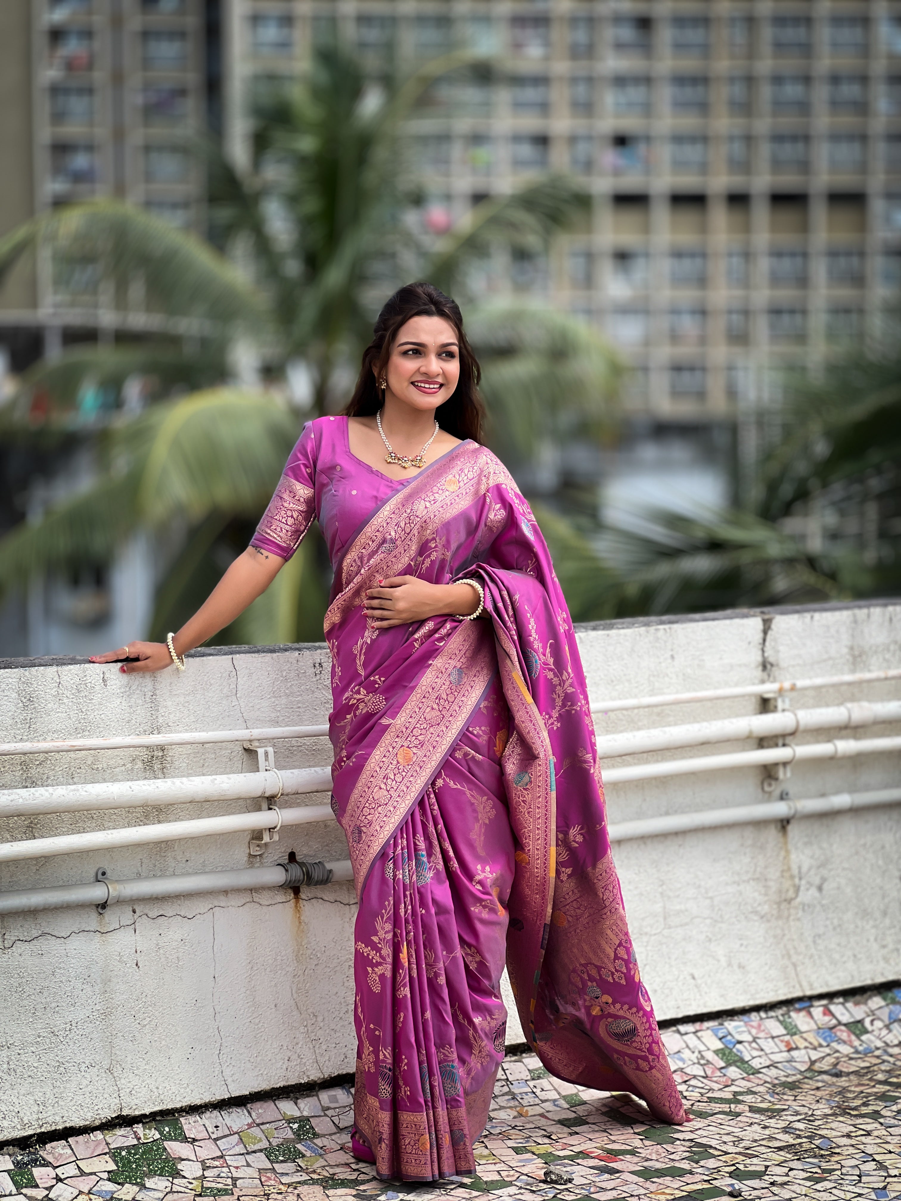 Purple Woven Design Banarasi Silk Saree