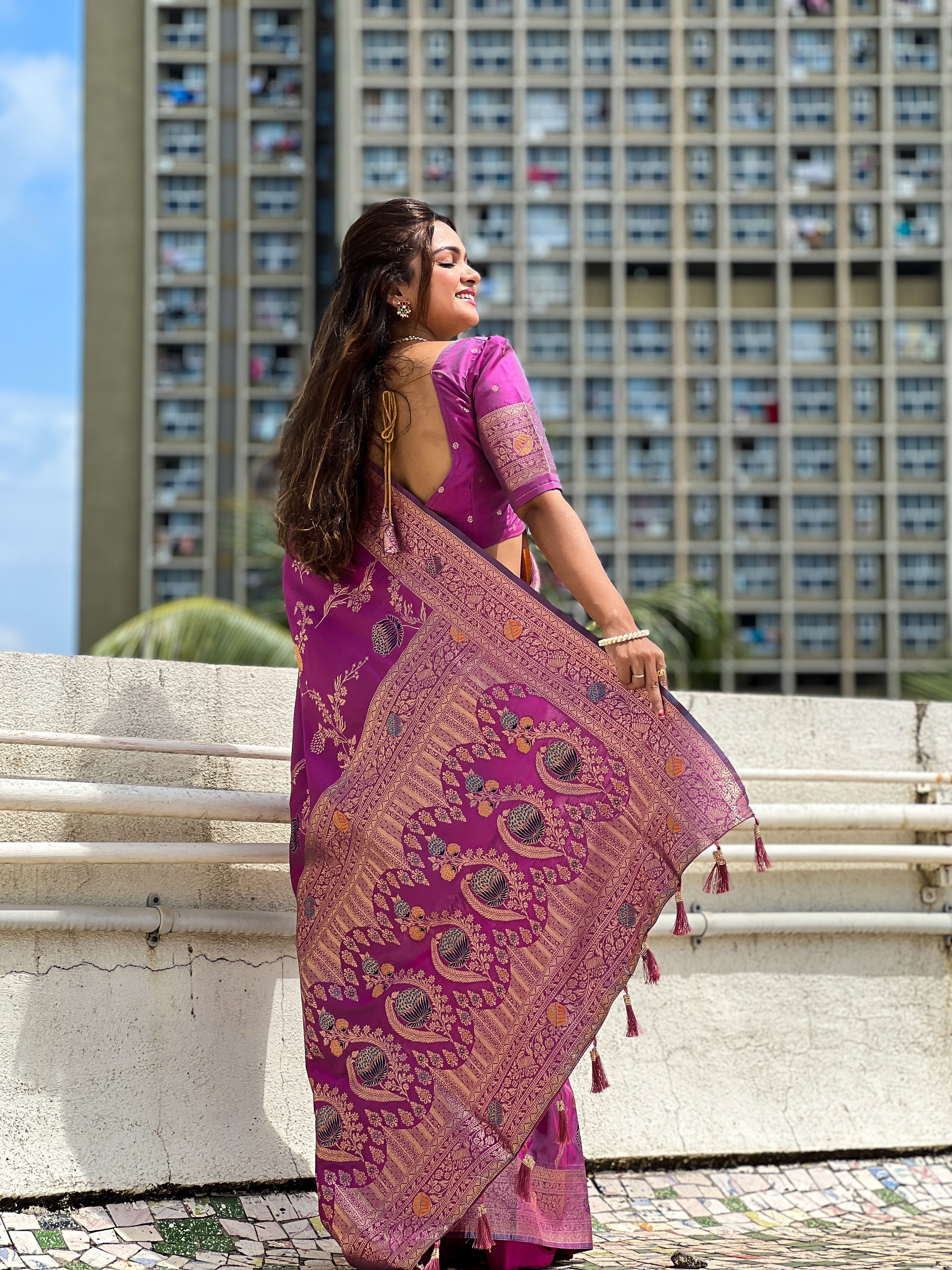 Purple Woven Design Banarasi Silk Saree