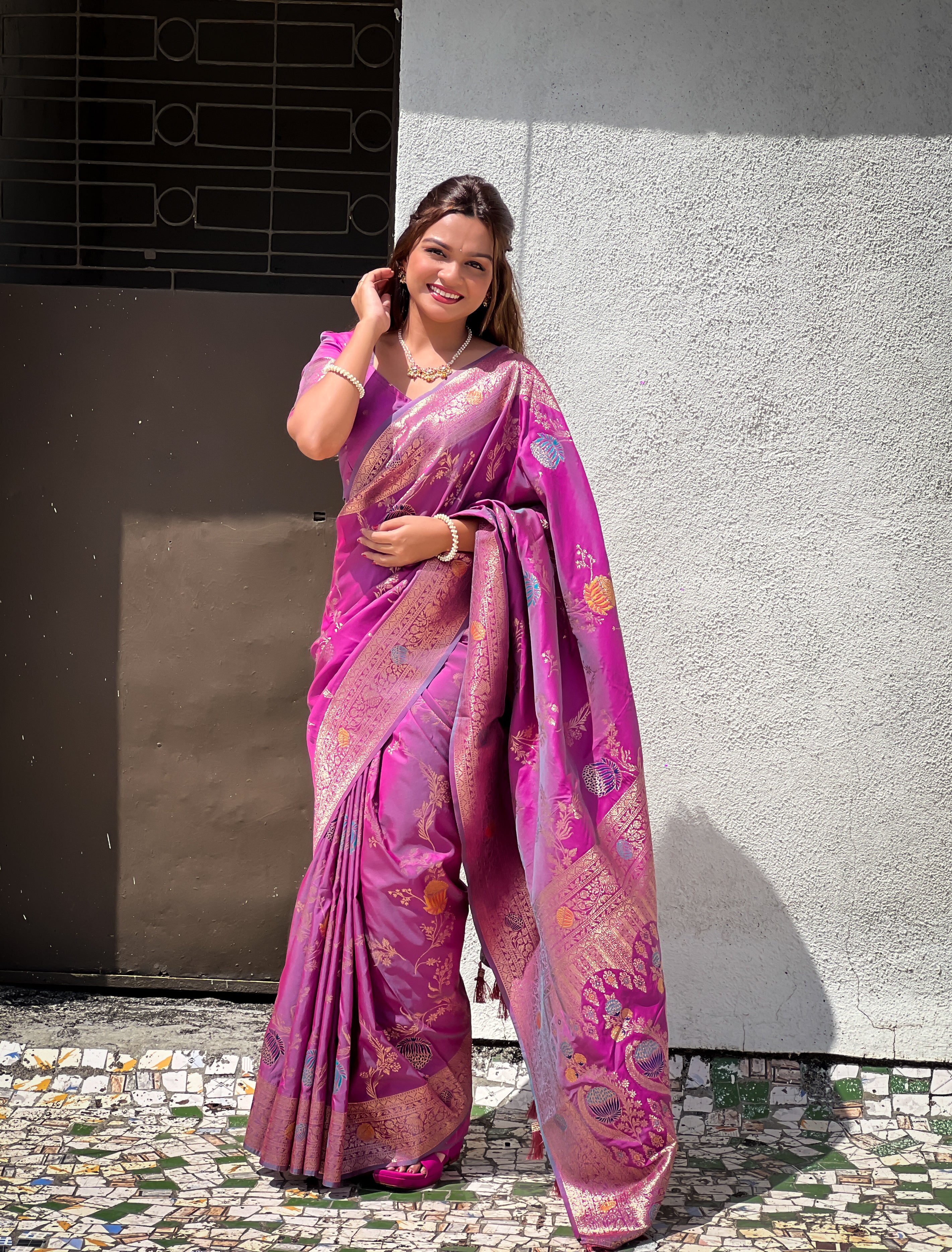 Purple Woven Design Banarasi Silk Saree