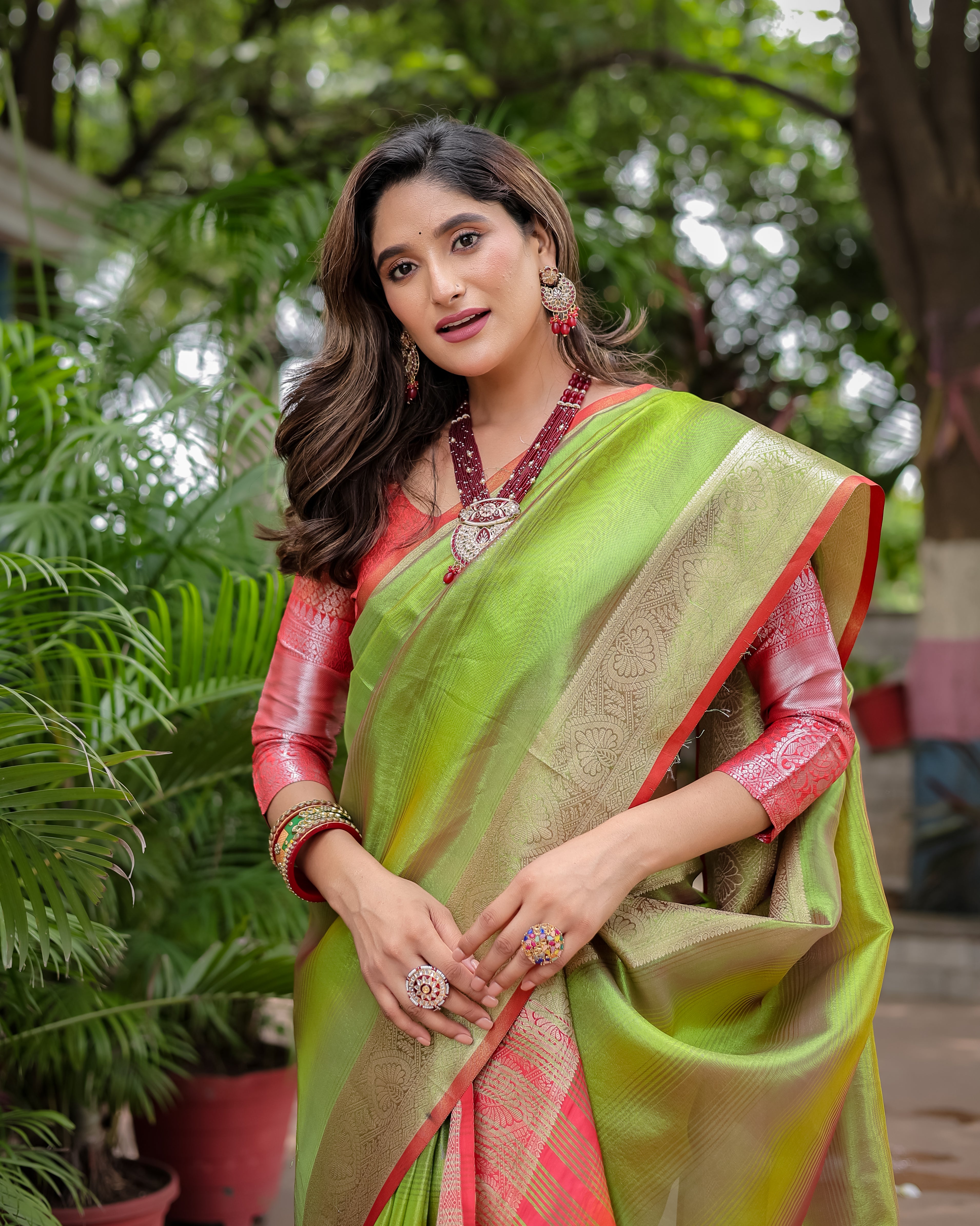 Icky Green Rangkart Pattern Soft Banarsi Silk Saree