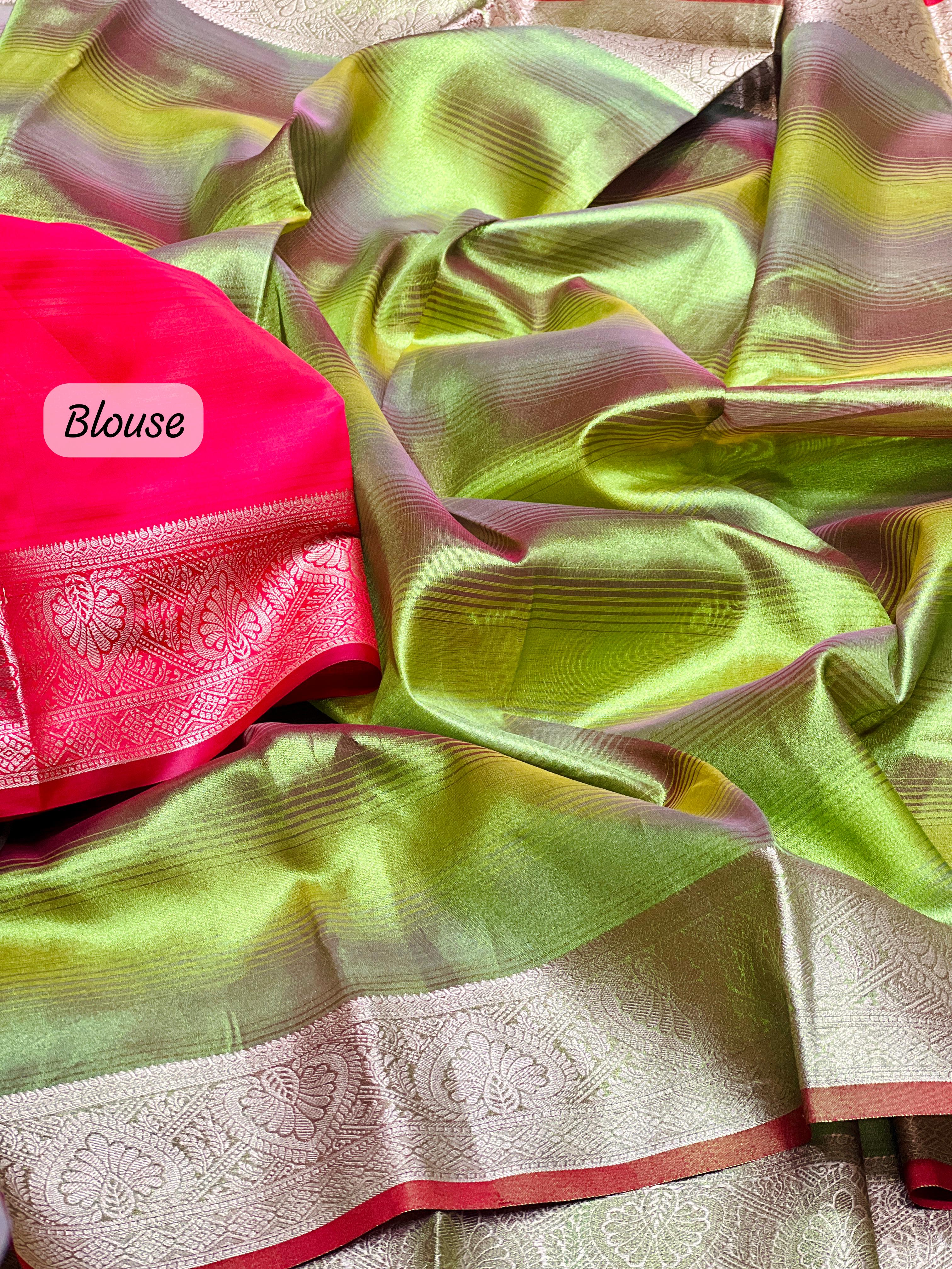 Icky Green Rangkart Pattern Soft Banarsi Silk Saree