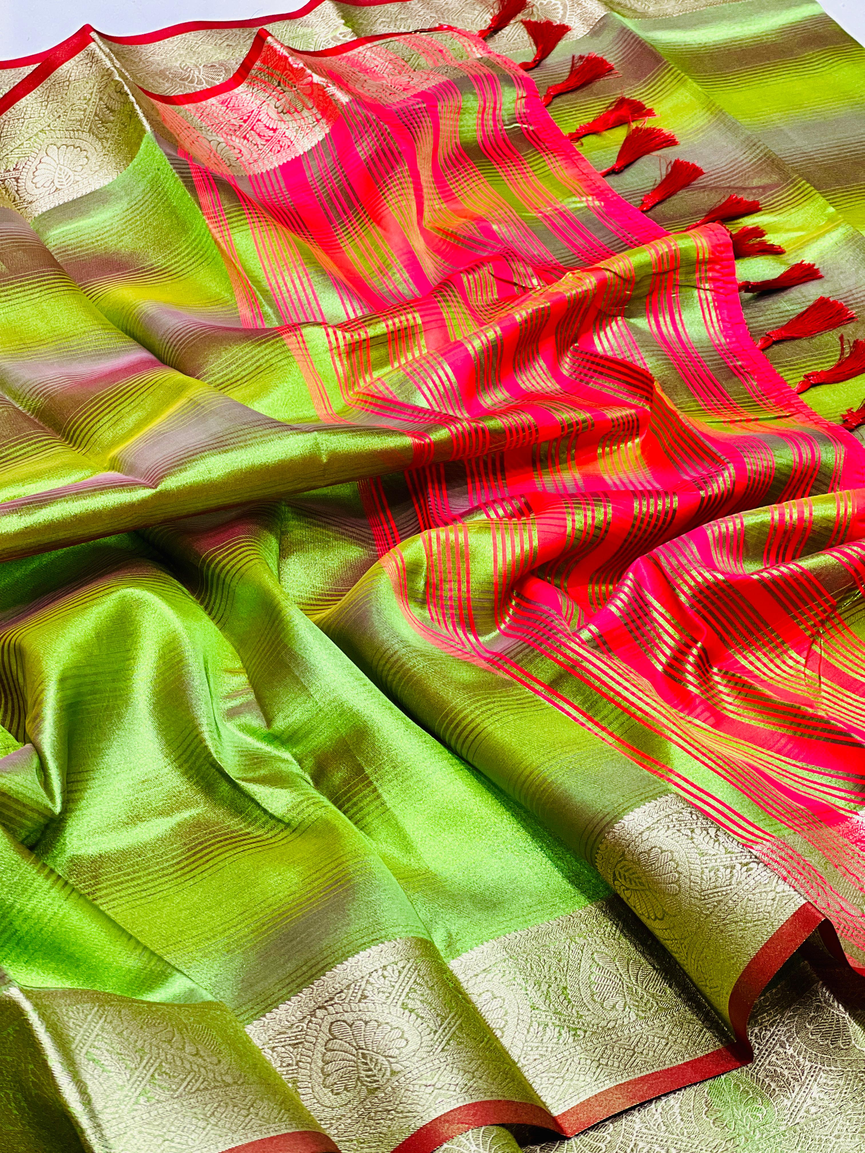 Icky Green Rangkart Pattern Soft Banarsi Silk Saree