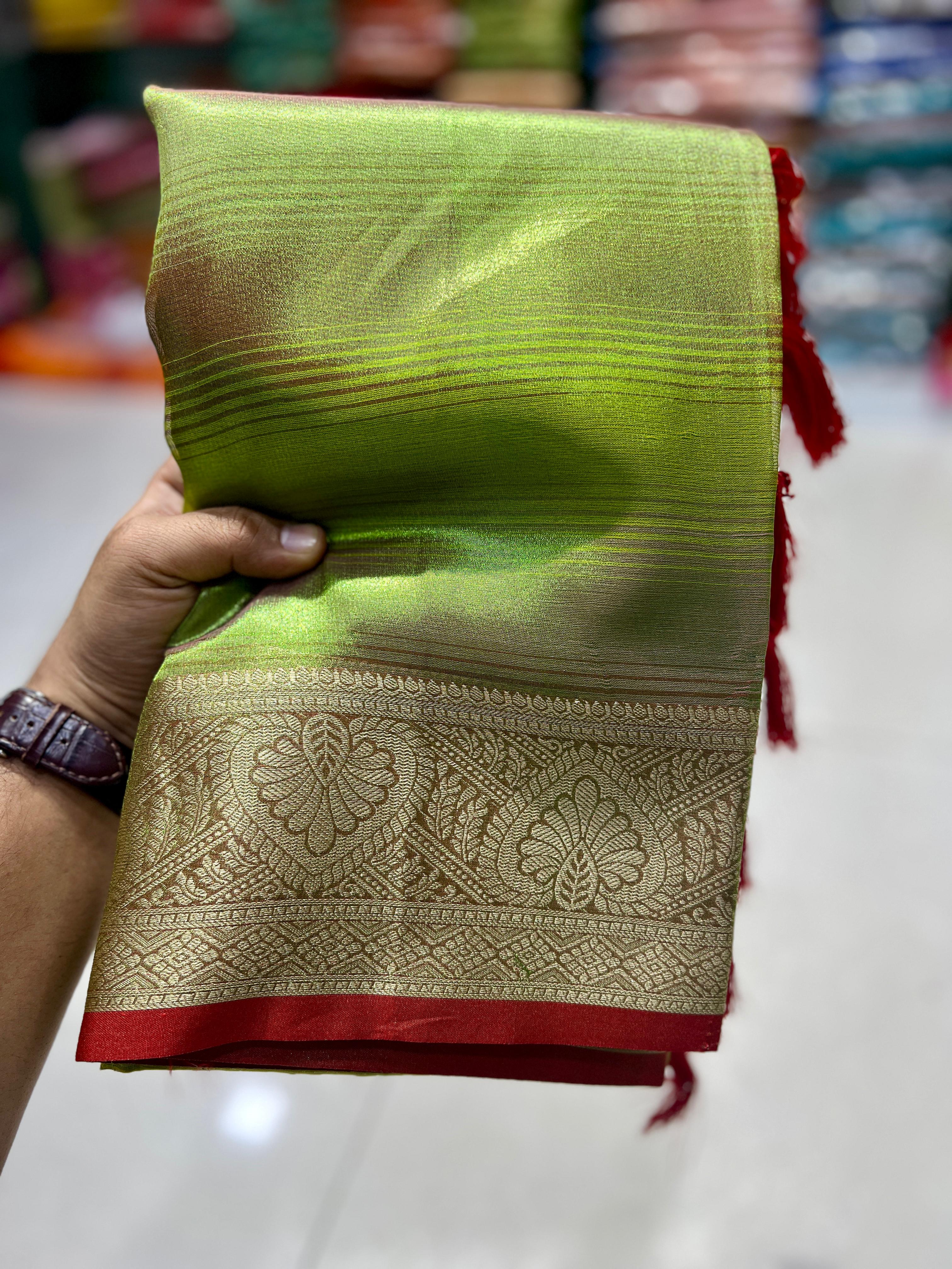 Icky Green Rangkart Pattern Soft Banarsi Silk Saree