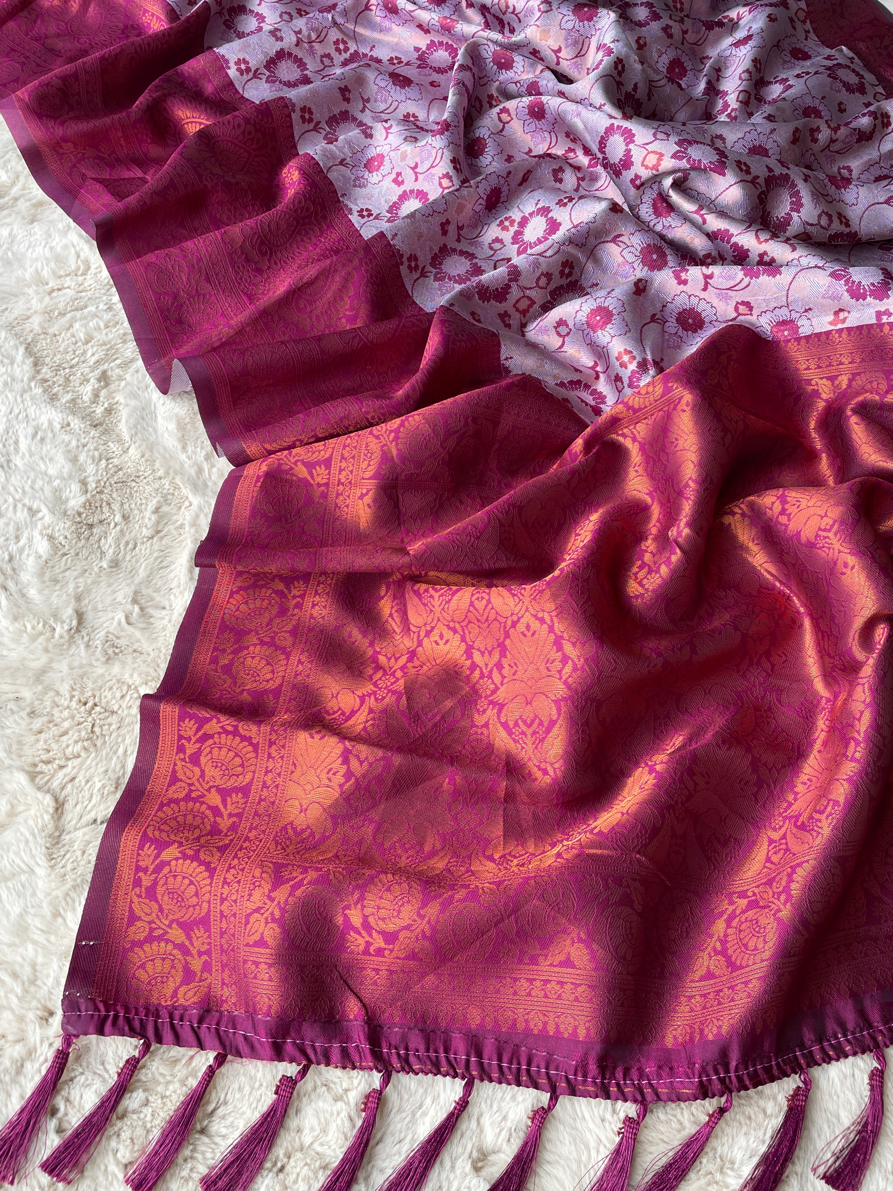 Lavender Designer Tassels Banarsi Silk Saree