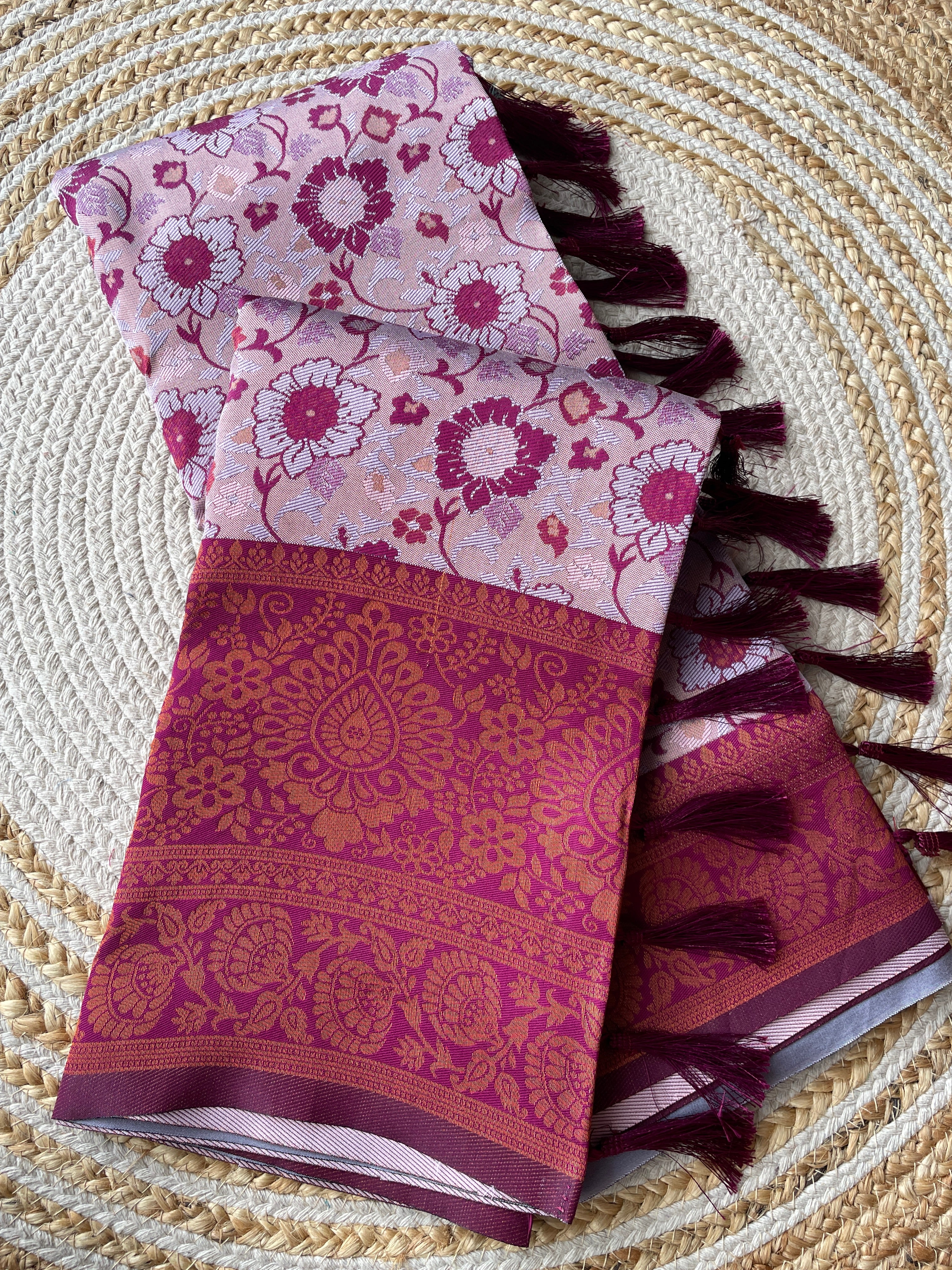 Lavender Designer Tassels Banarsi Silk Saree