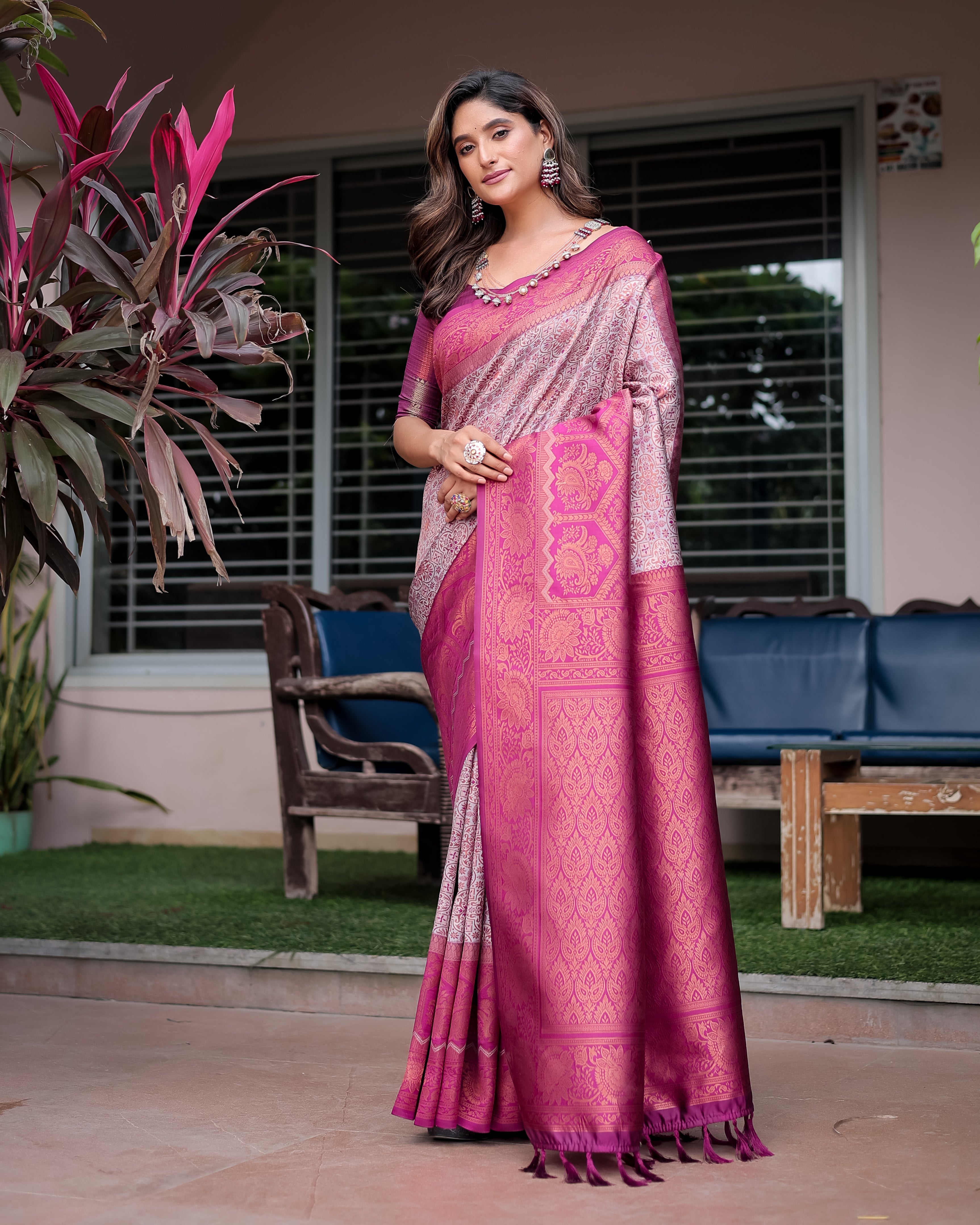 Lavender Designer Tassels Premium Banarsi Silk Saree