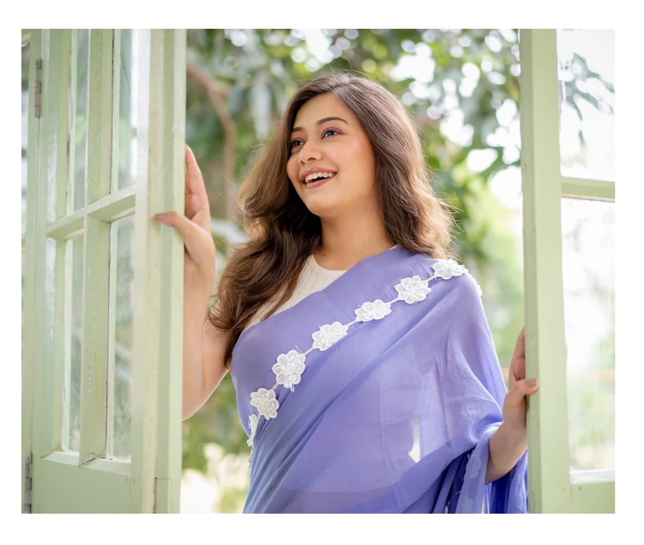 Lavender Purple Georgette Fancy Lace Attech Saree