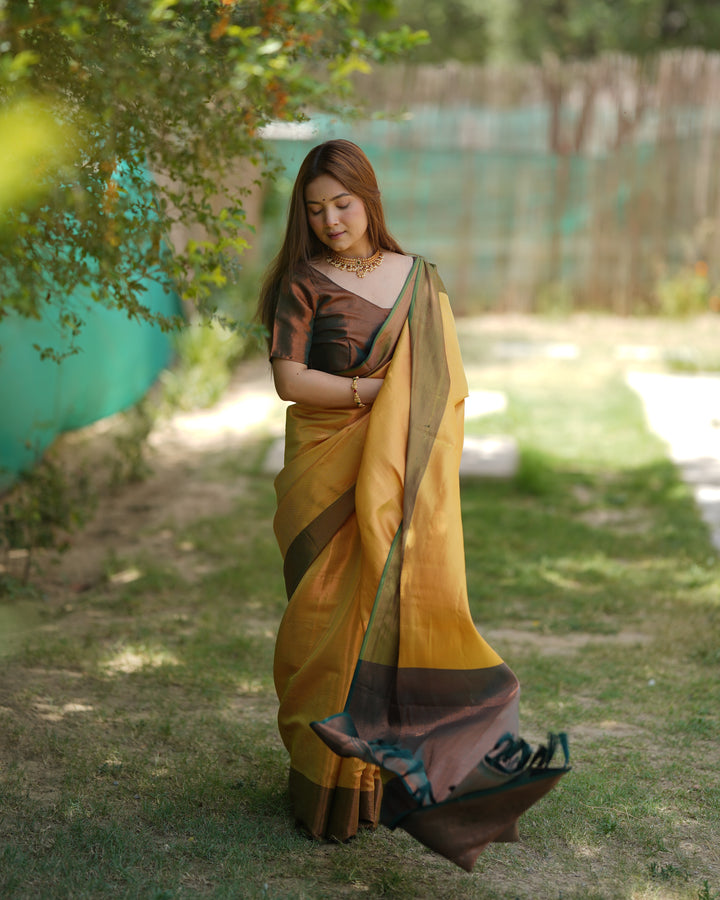 Lemon Yellow Kubera Pattu Kanjivaram Silk Saree