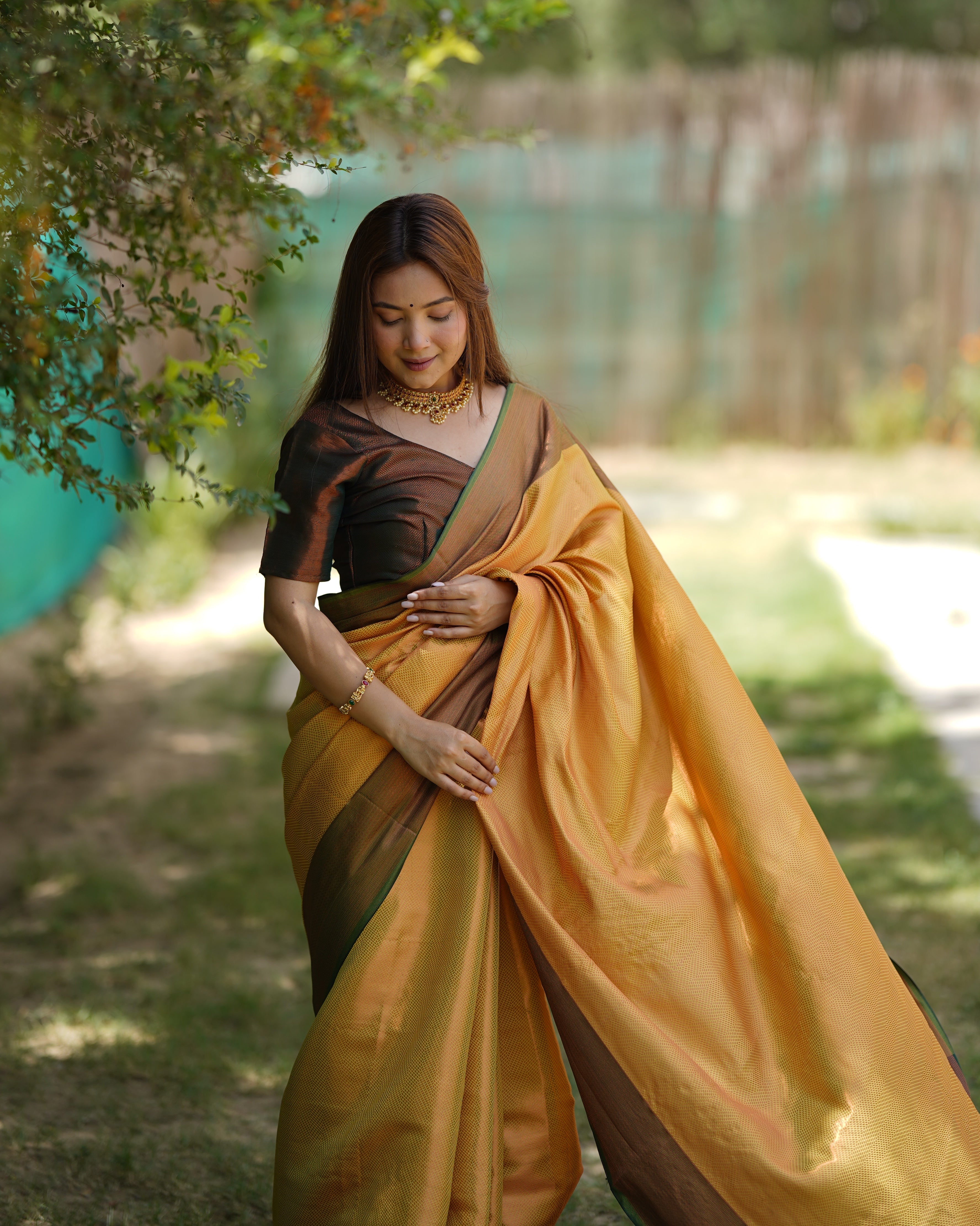 Lemon Yellow Kubera Pattu Kanjivaram Silk Saree