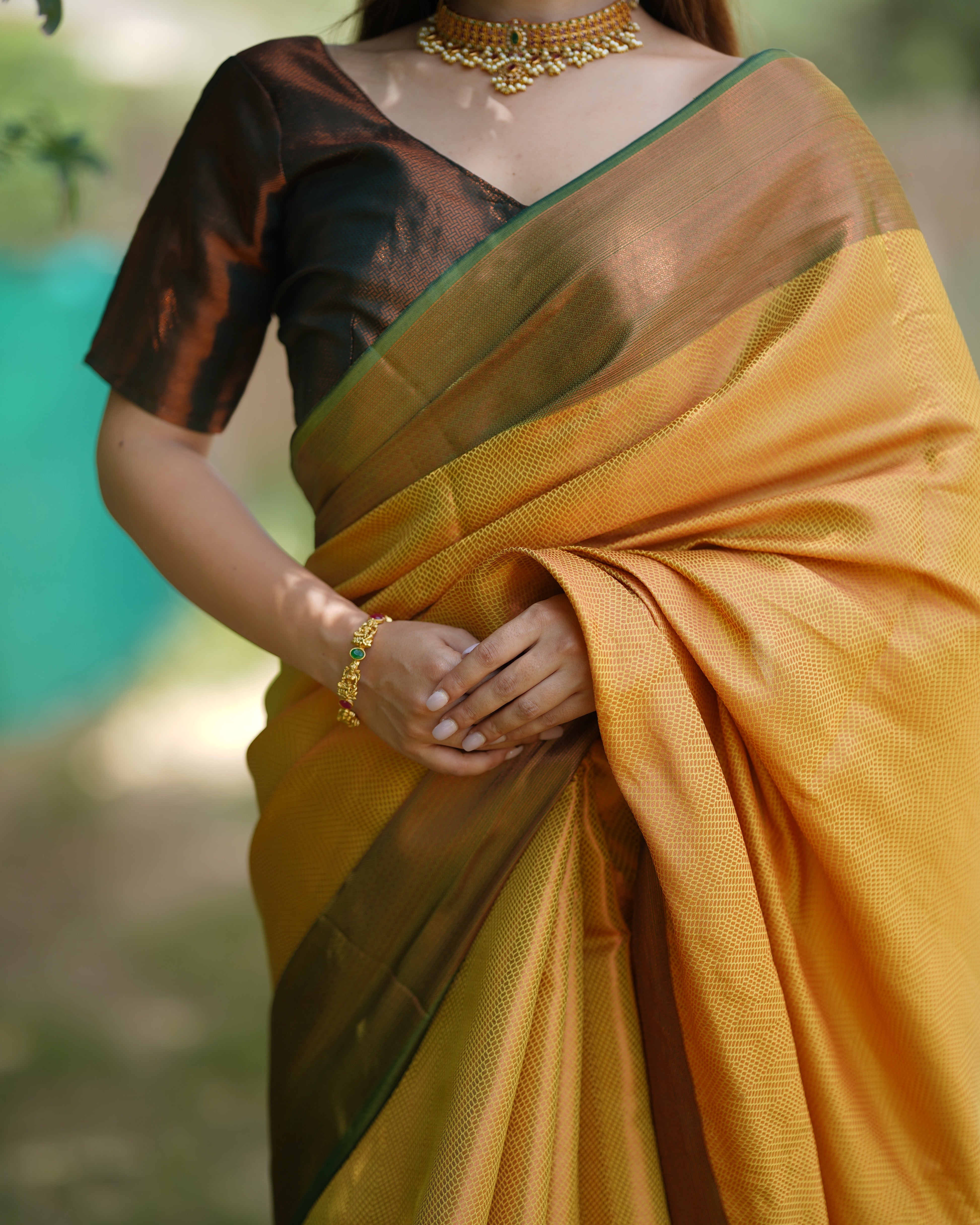 Lemon Yellow Kubera Pattu Kanjivaram Silk Saree