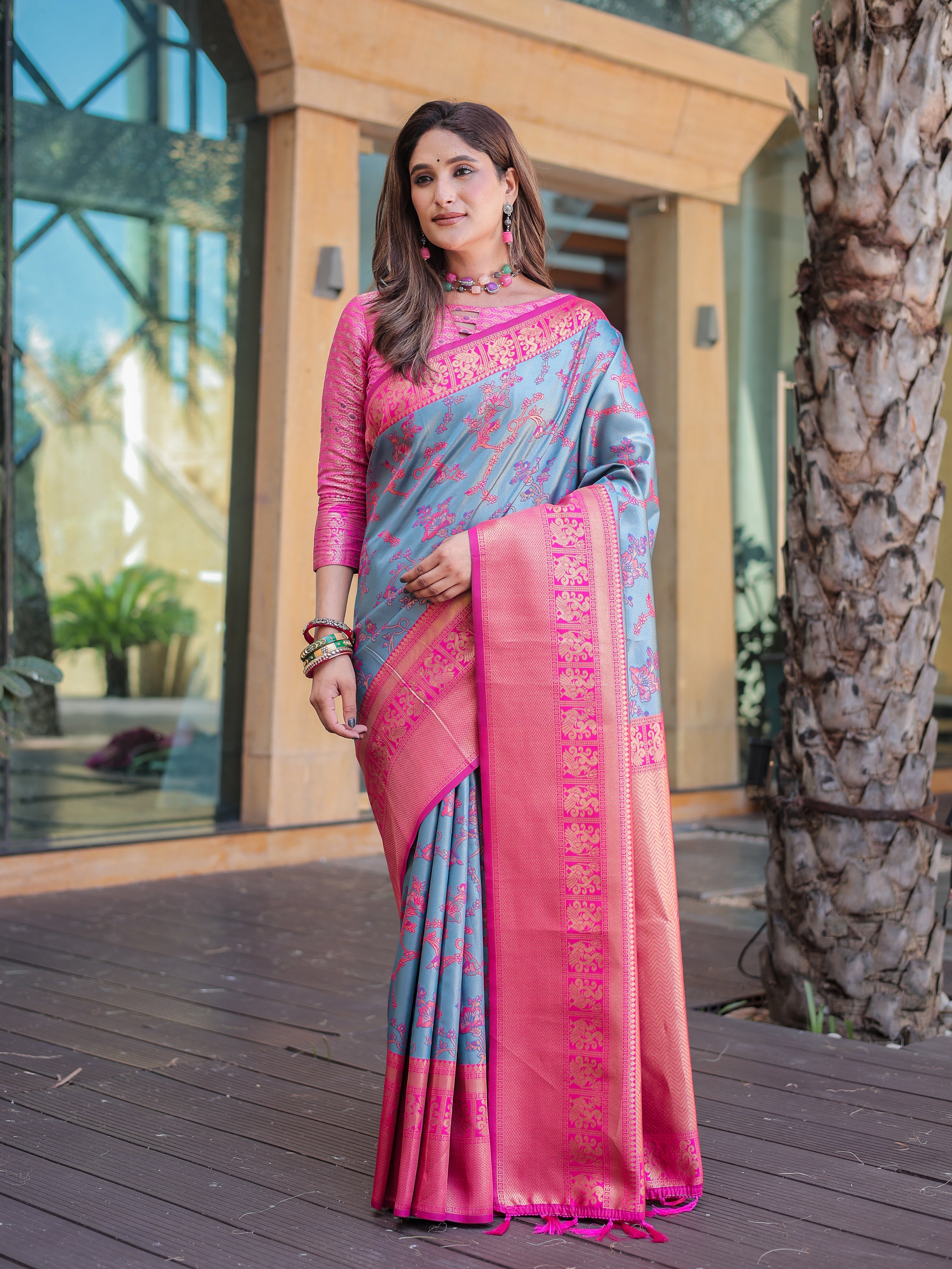 Light Blue Grey Dharmavaram Silk Rich Pallu Pure Zari Saree