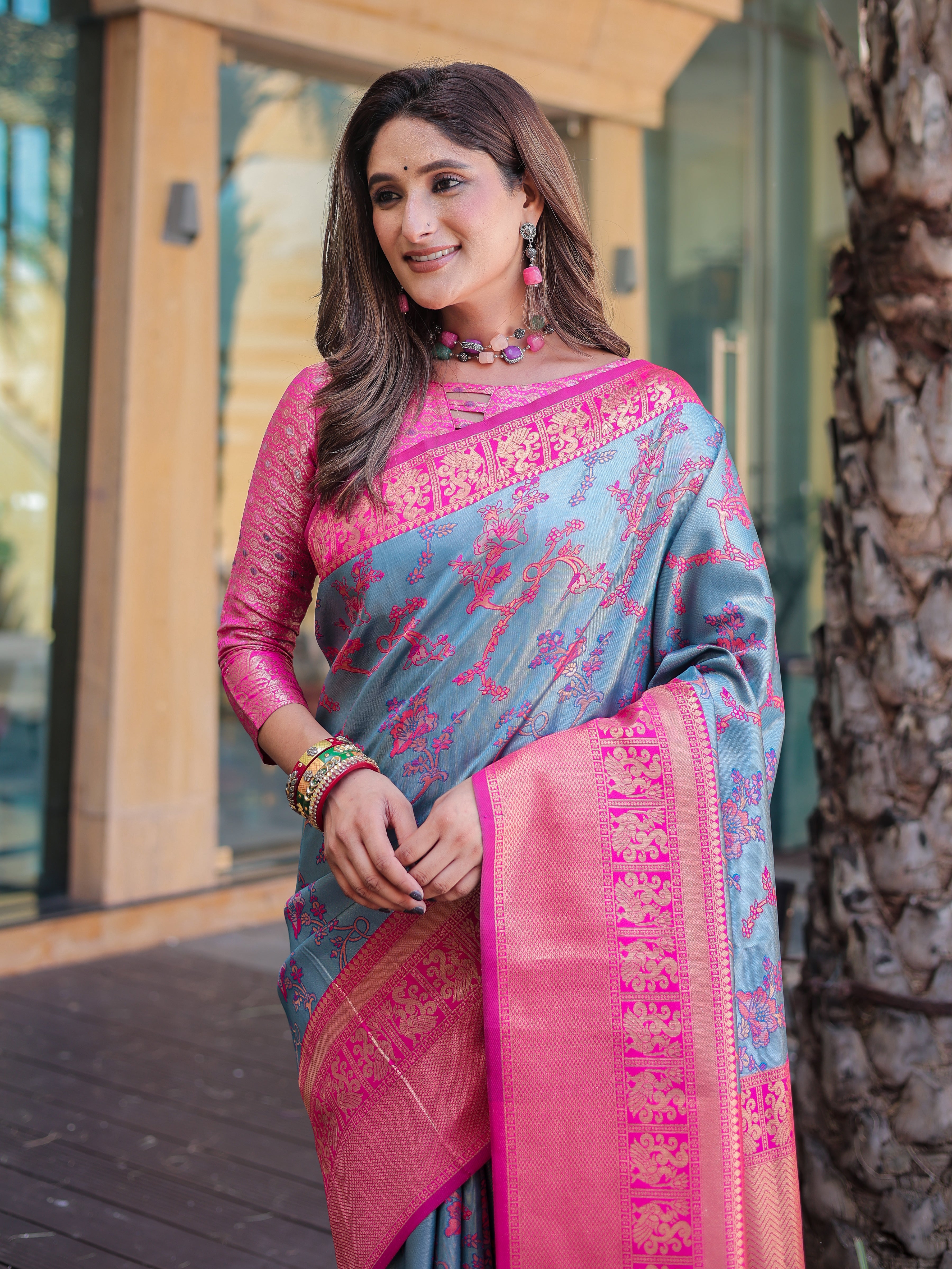 Light Blue Grey Dharmavaram Silk Rich Pallu Pure Zari Saree