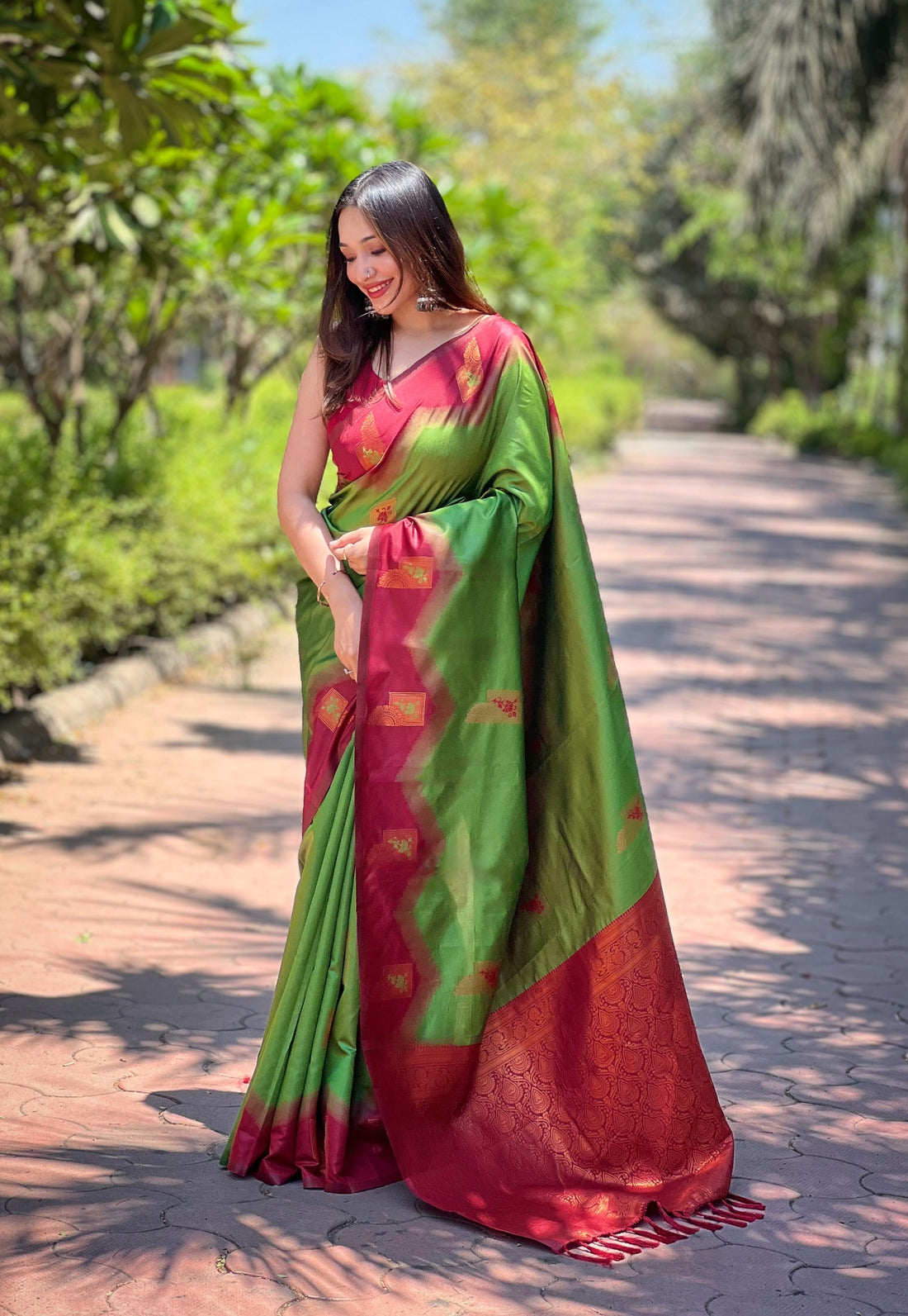 Light Forest Green Pure Kanjivaram Full Zari Silk Saree