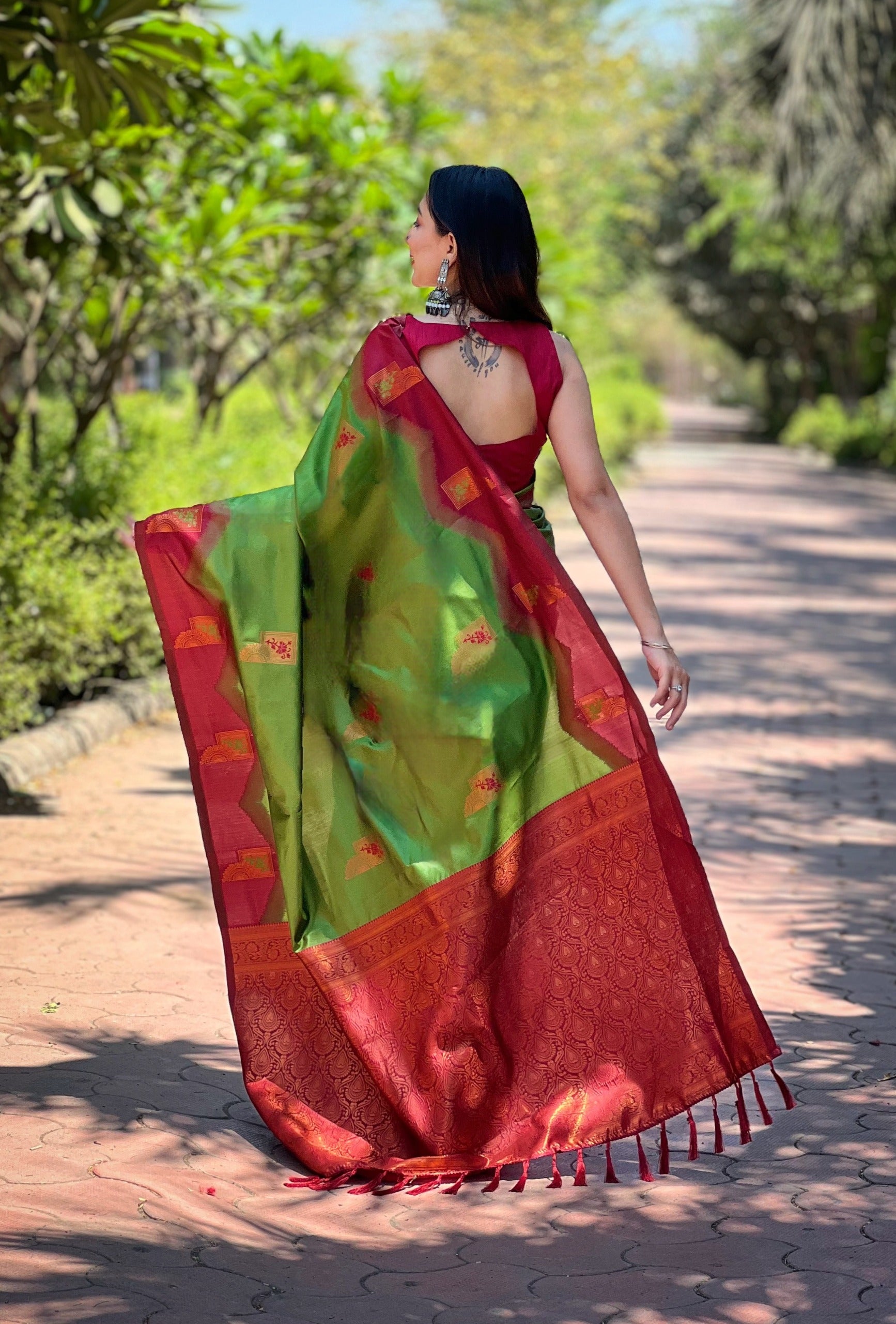 Light Forest Green Pure Kanjivaram Full Zari Silk Saree