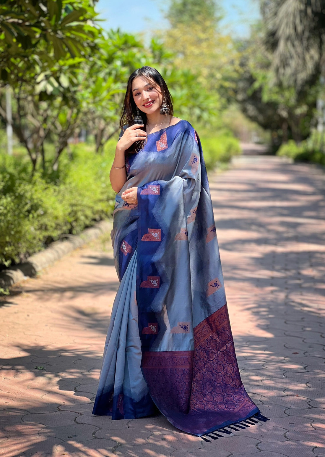 Light Slate Grey Pure Kanjivaram Full Zari Silk Saree