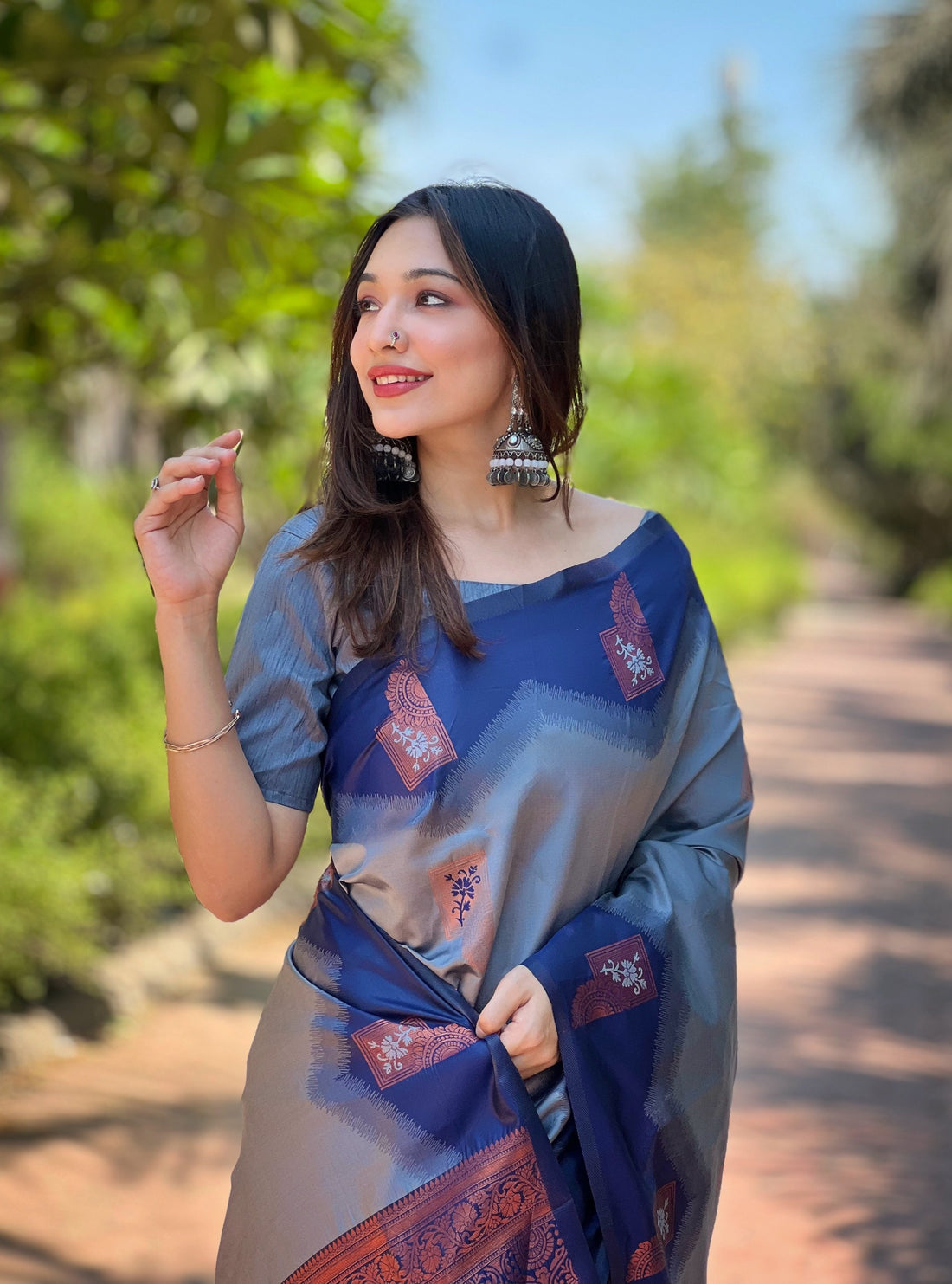 Light Slate Grey Pure Kanjivaram Full Zari Silk Saree