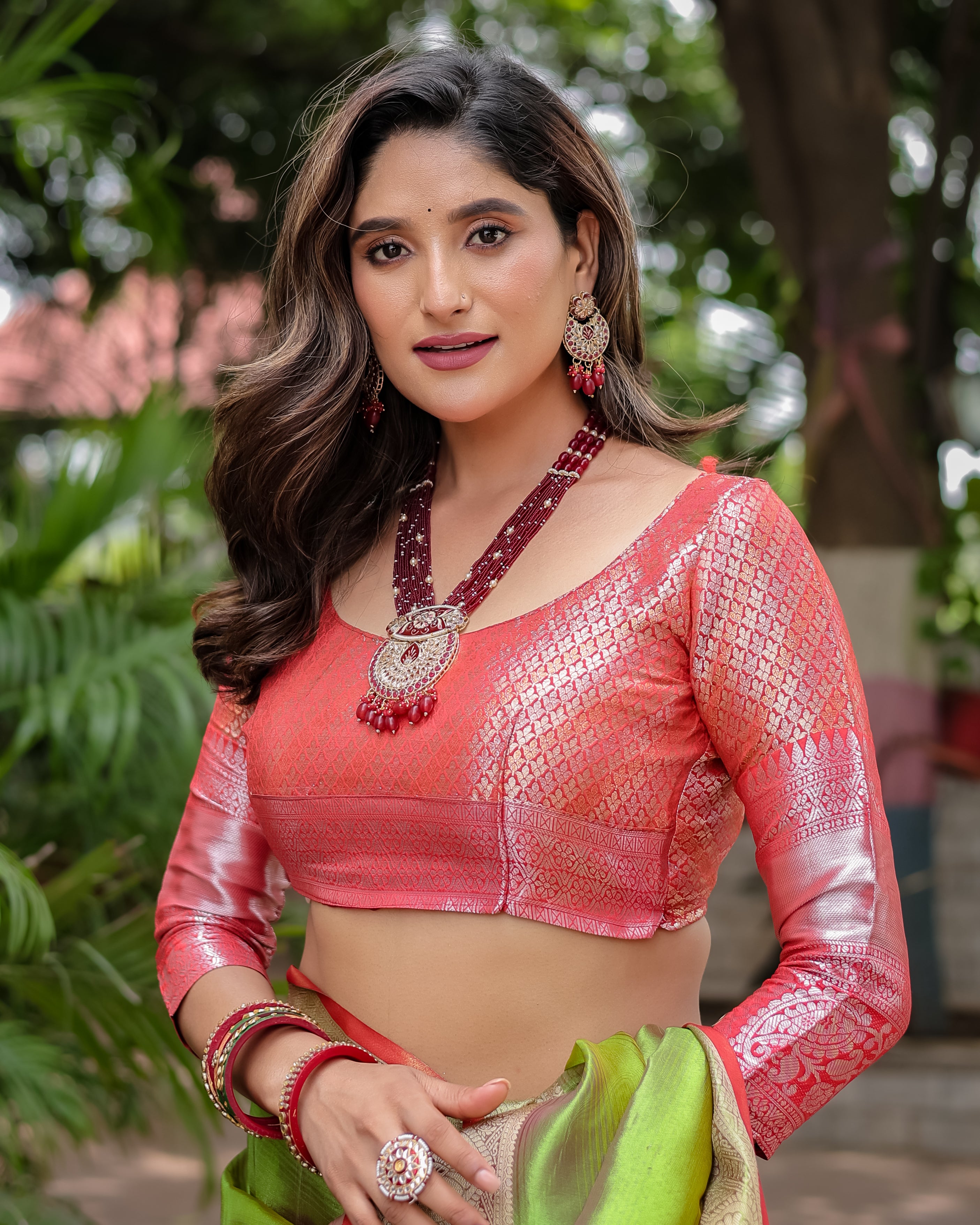 Light Teal Rangkart Pattern Soft Banarsi Silk Saree