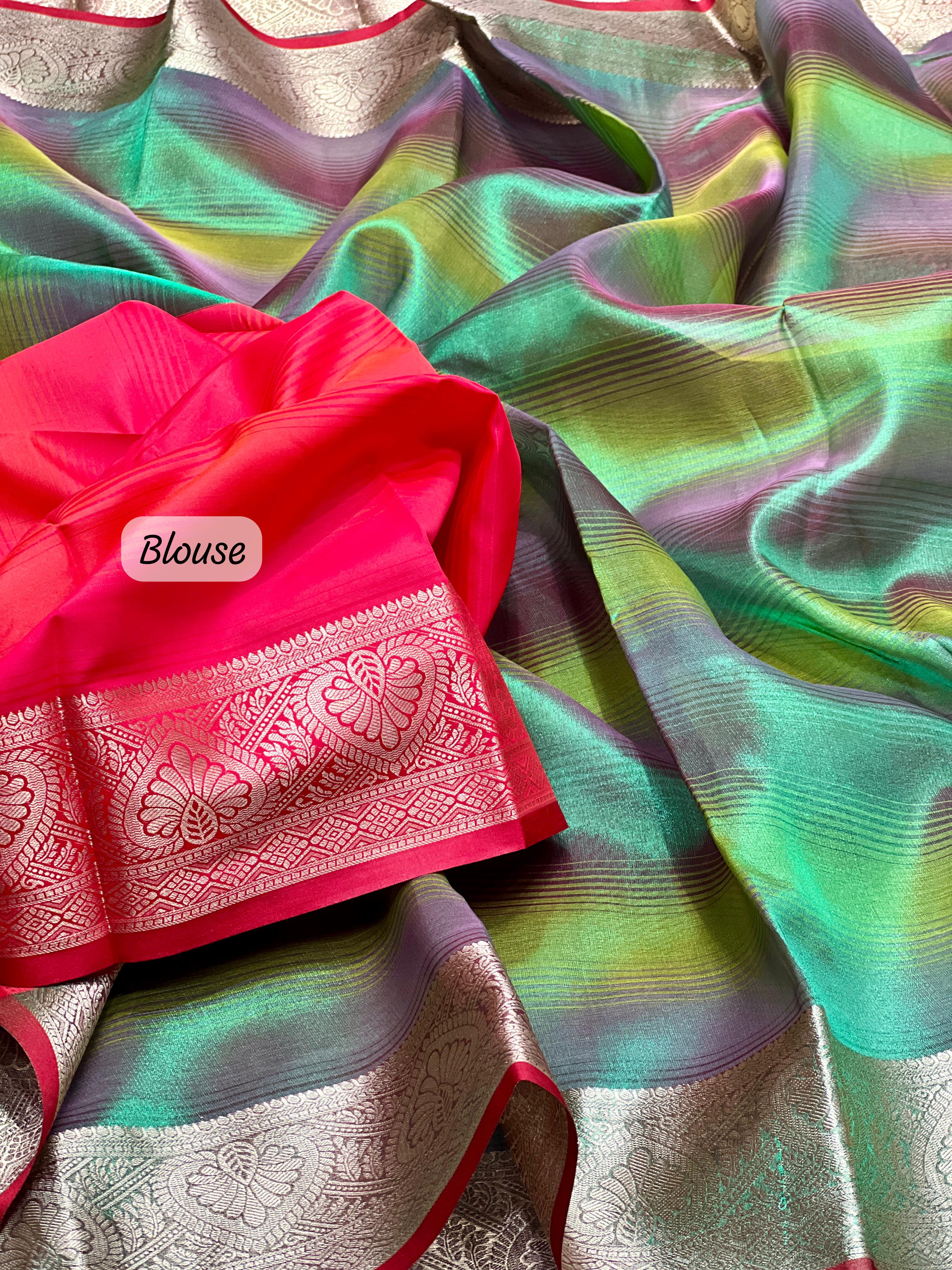 Light Teal Rangkart Pattern Soft Banarsi Silk Saree