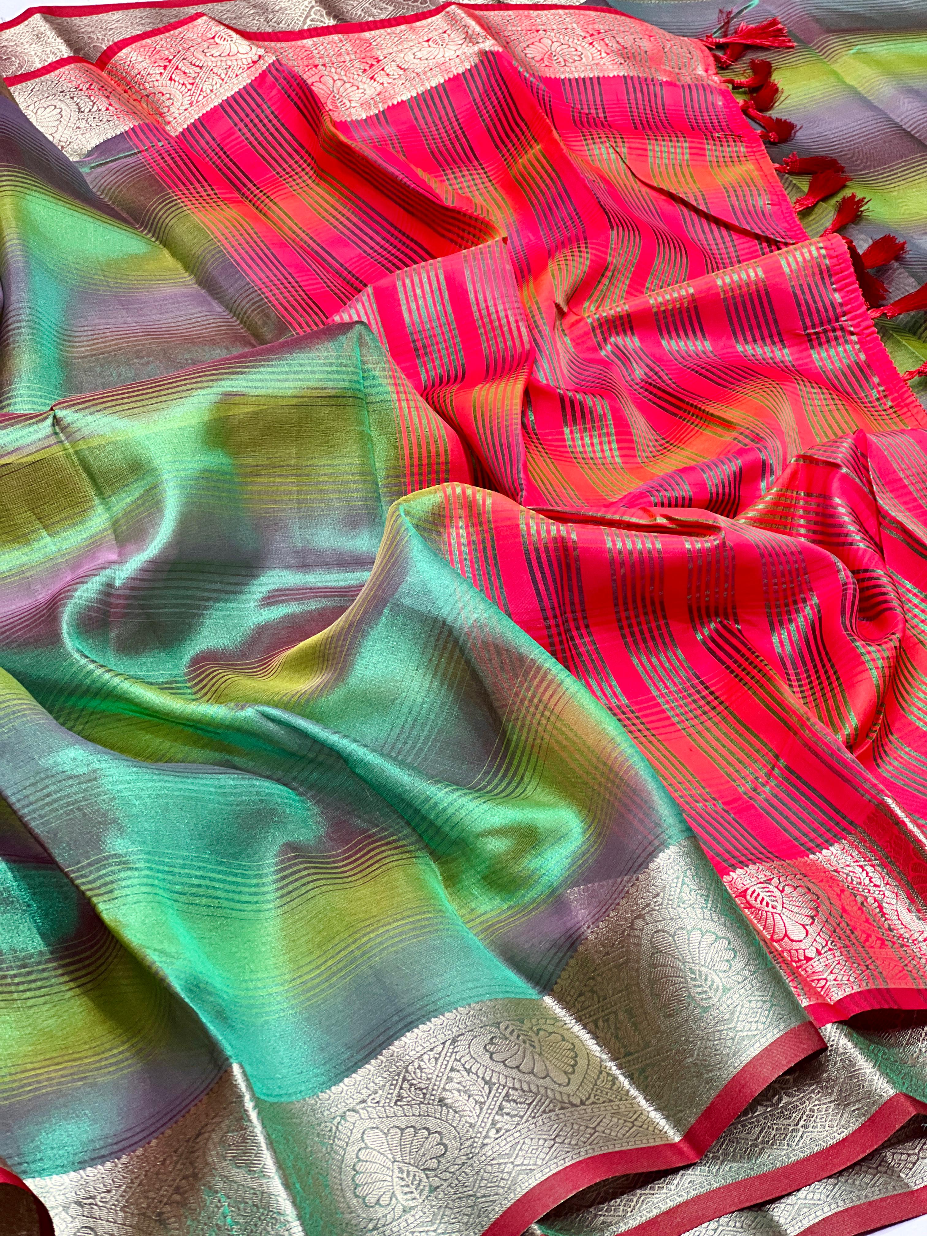 Light Teal Rangkart Pattern Soft Banarsi Silk Saree