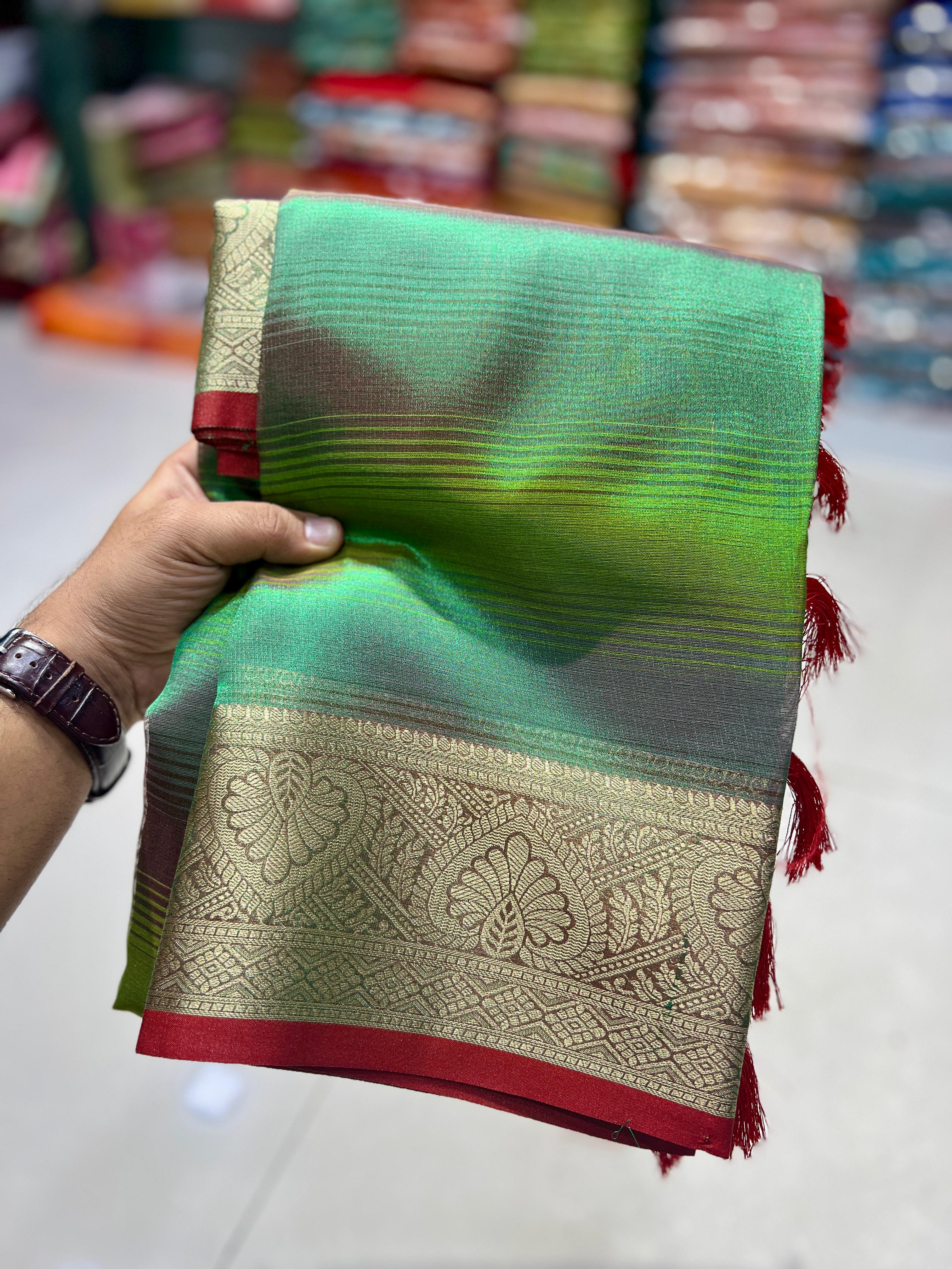 Light Teal Rangkart Pattern Soft Banarsi Silk Saree
