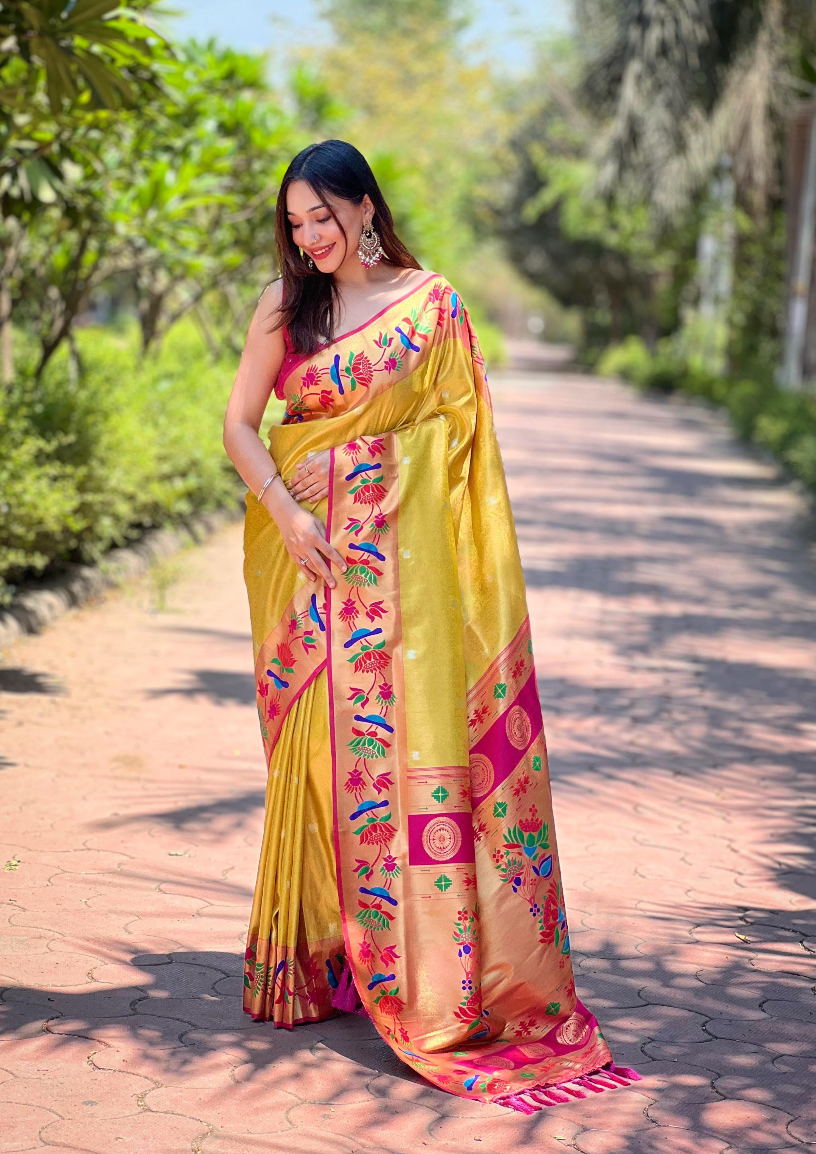 Lotus Paithani Soft Banarsi Silk Saree