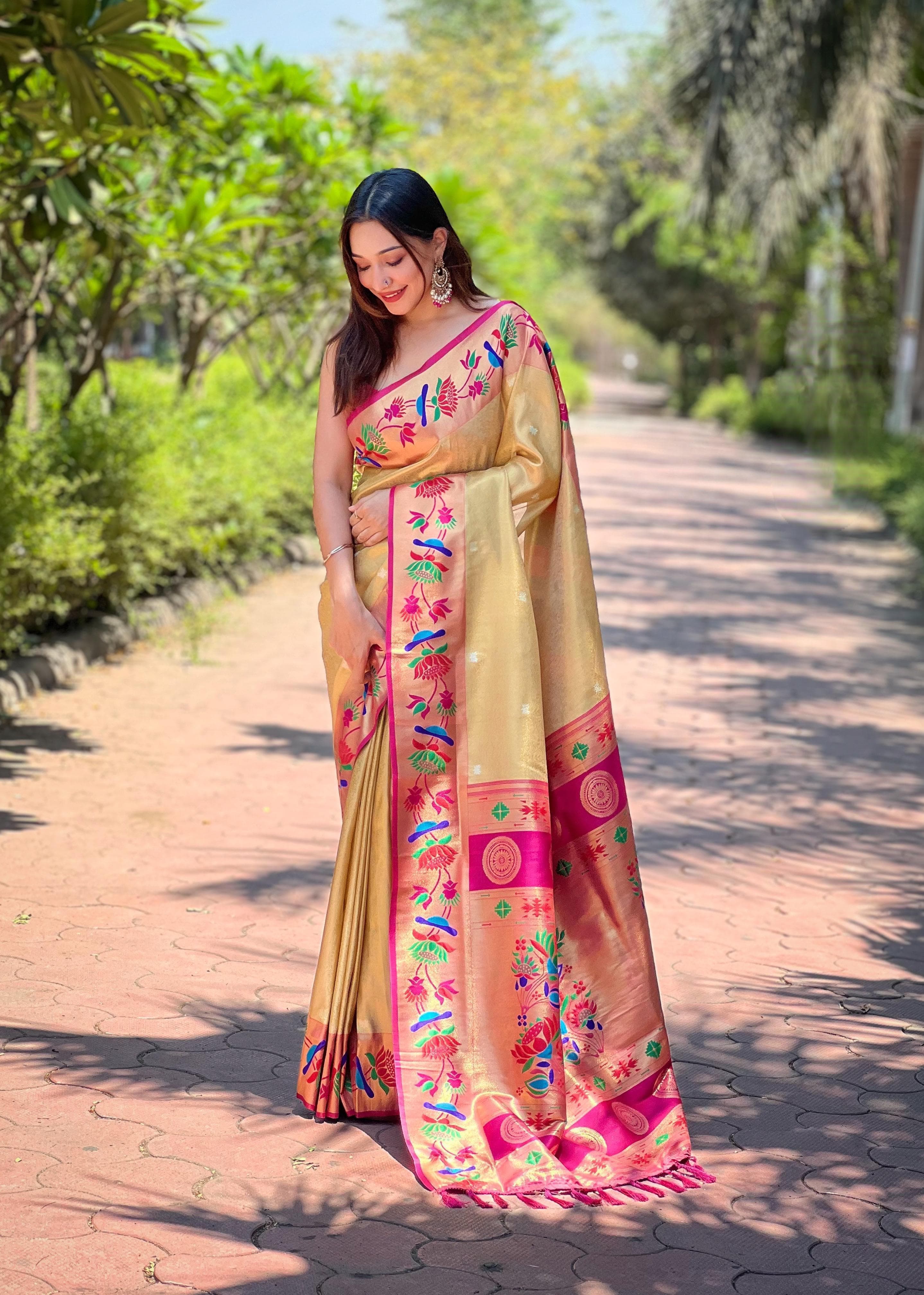 Lotus Paithani Soft Banarsi Silk Saree