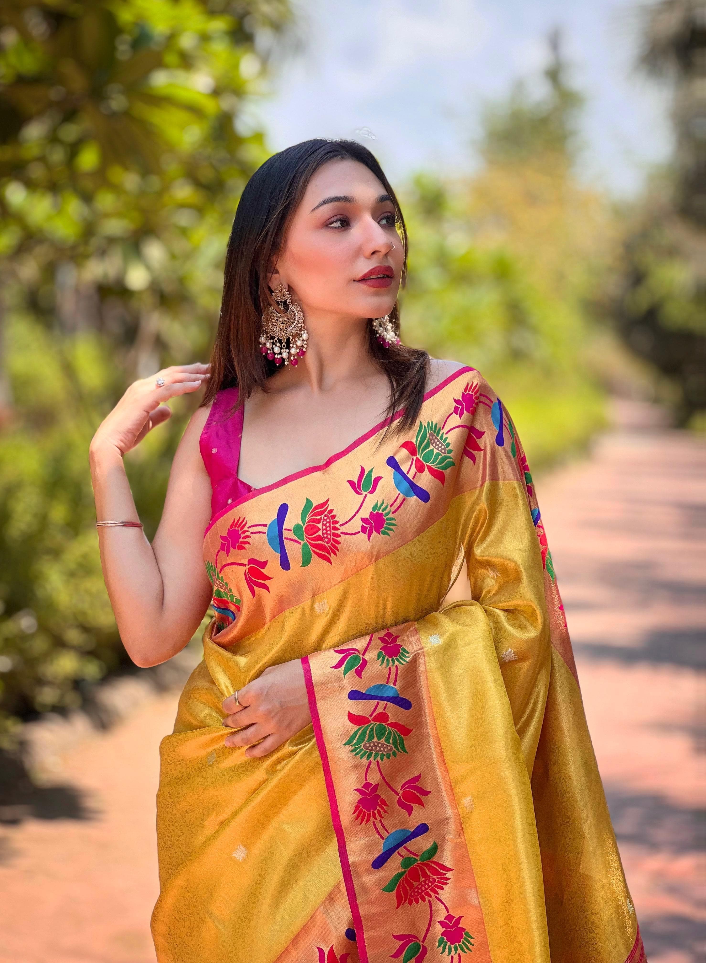 Lotus Paithani Soft Banarsi Silk Saree