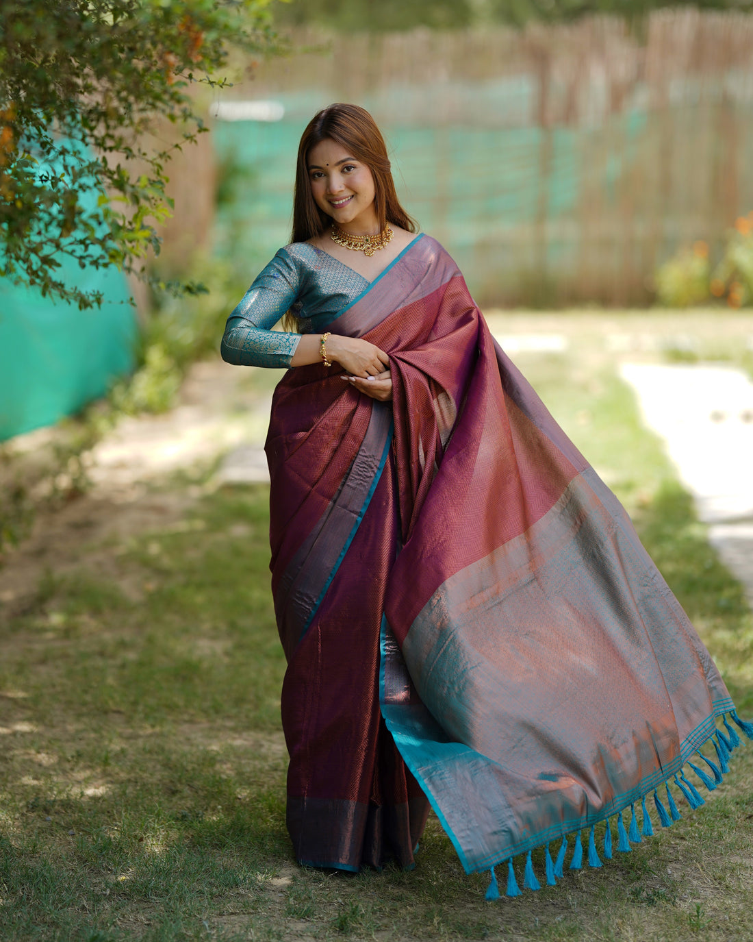 Magenta Kubera Pattu Kanjivaram Silk Saree