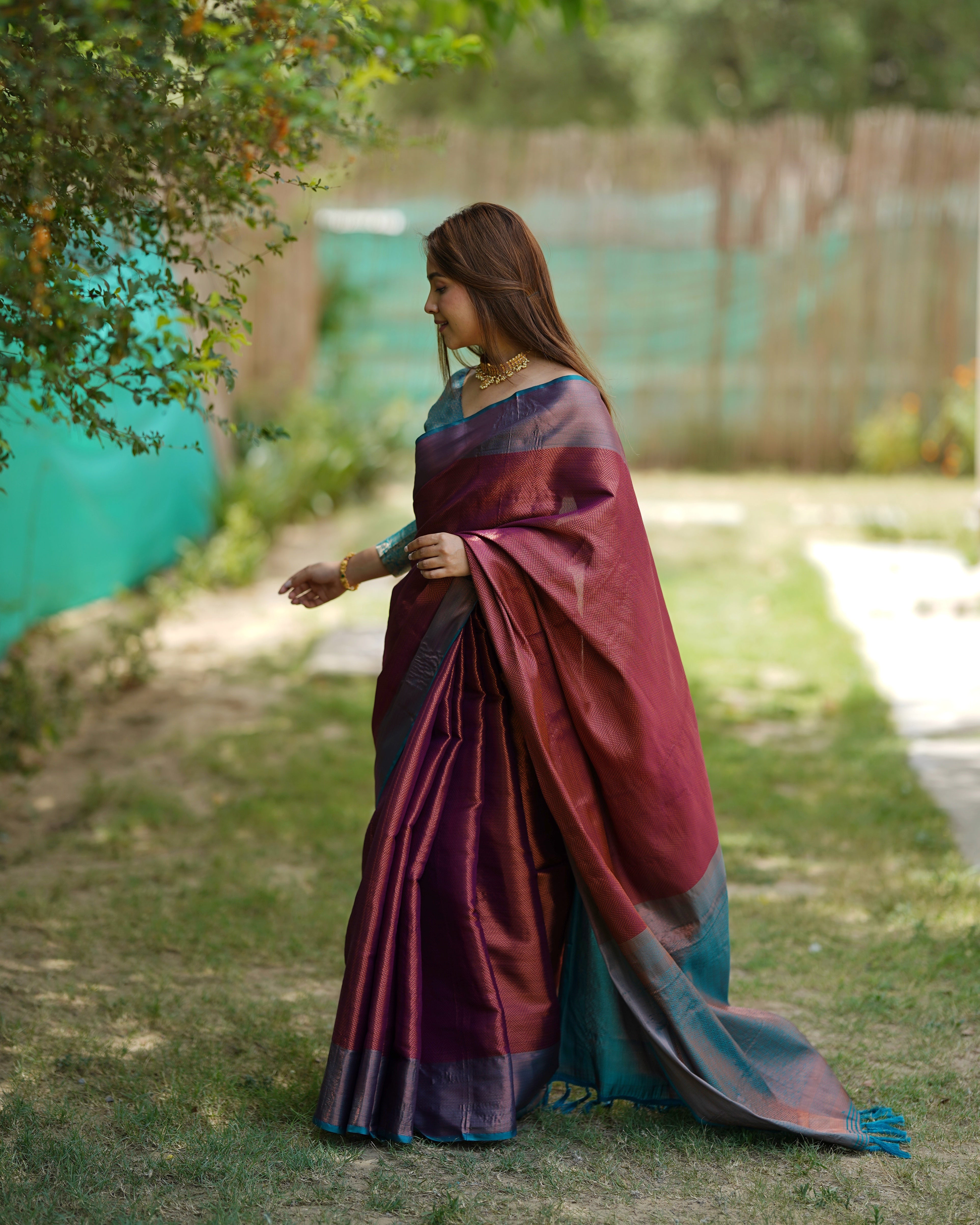 Magenta Kubera Pattu Kanjivaram Silk Saree