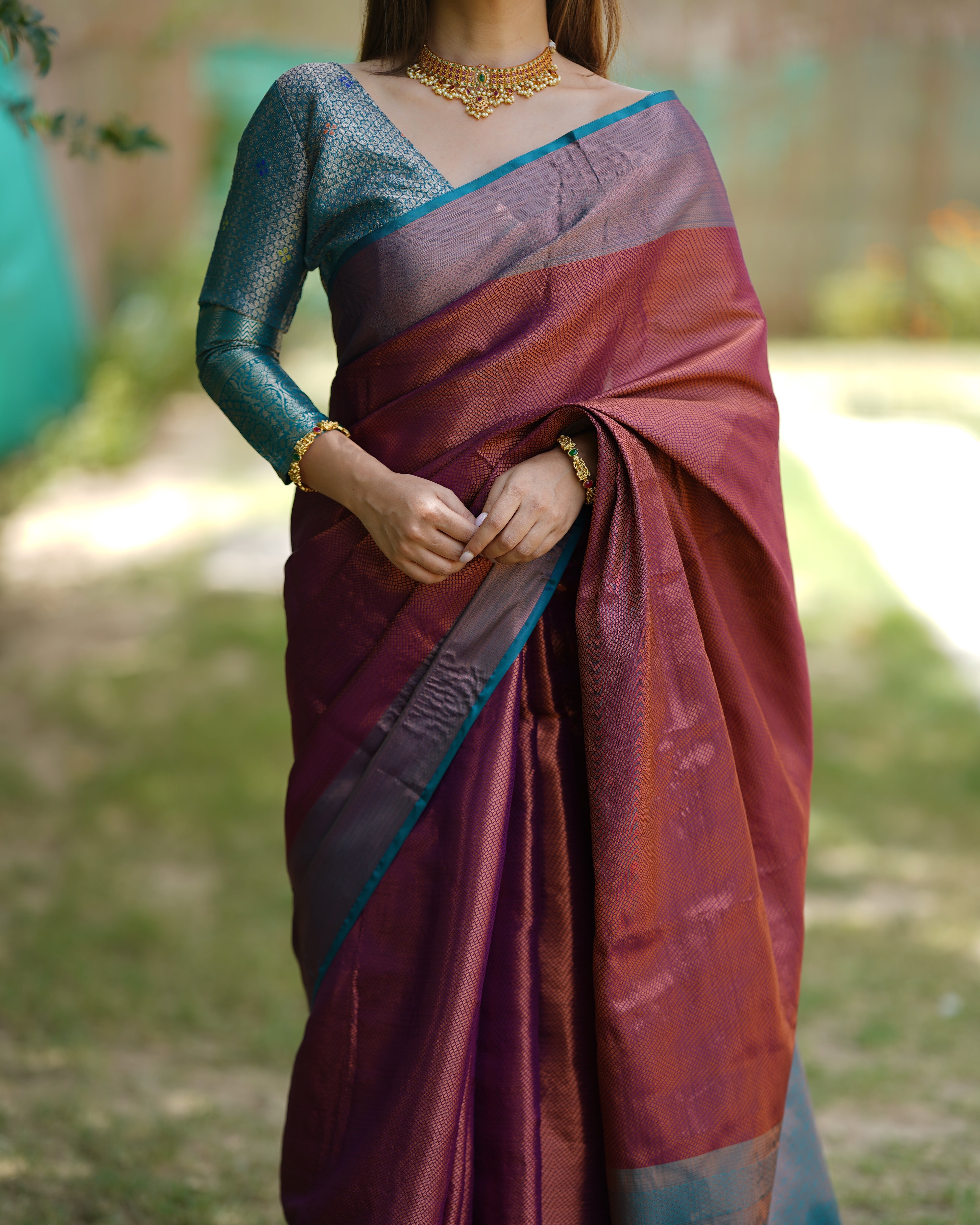 Magenta Kubera Pattu Kanjivaram Silk Saree