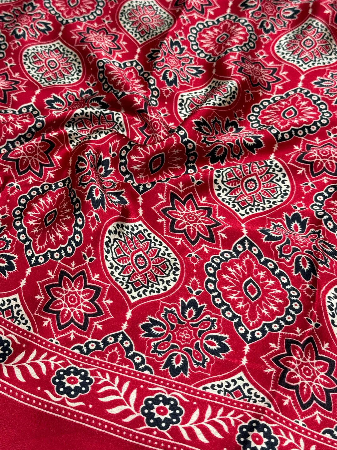 Maroon Ajrakh Printed Satin Crepe Saree