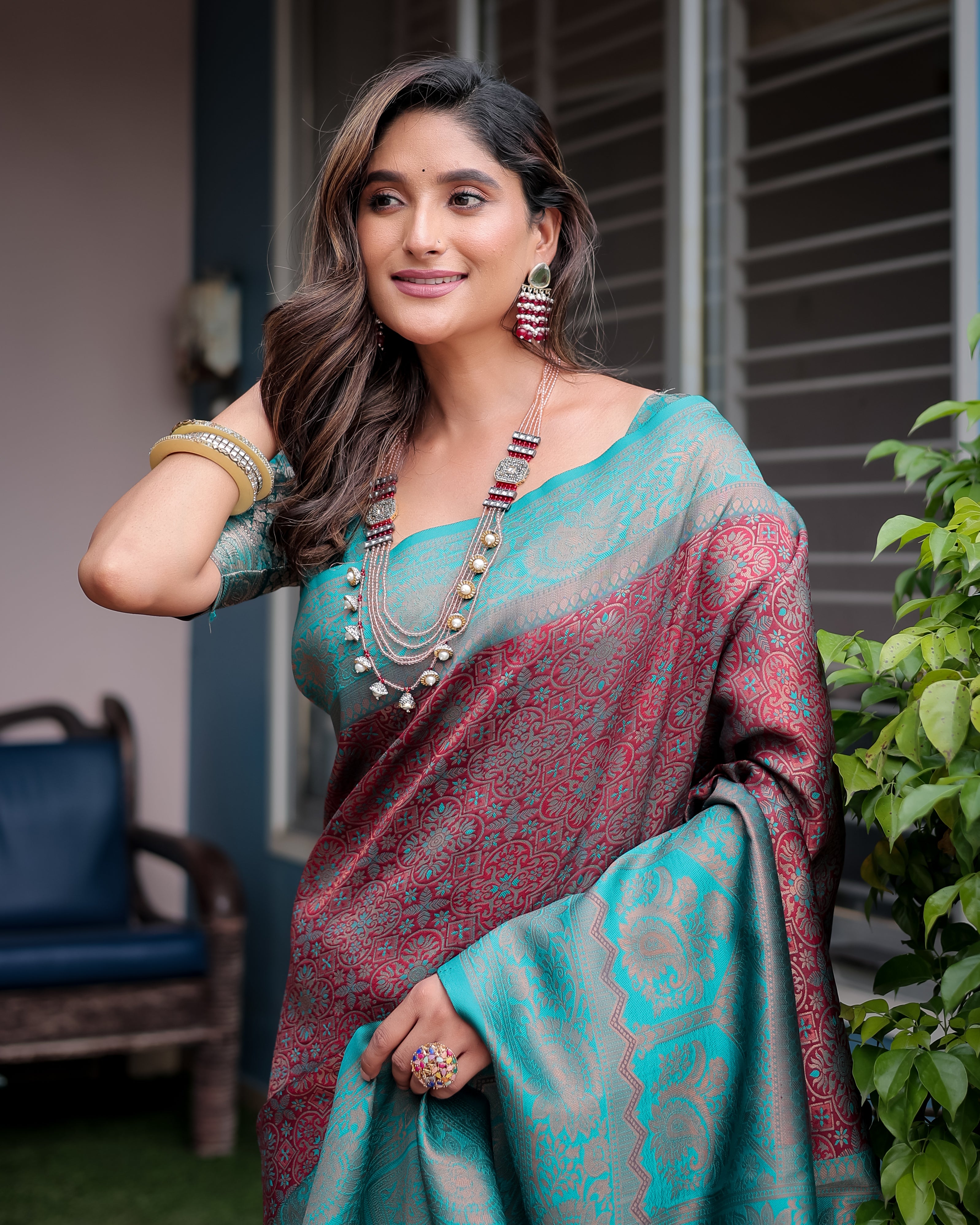 Maroon Designer Tassels Premium Banarsi Silk Saree