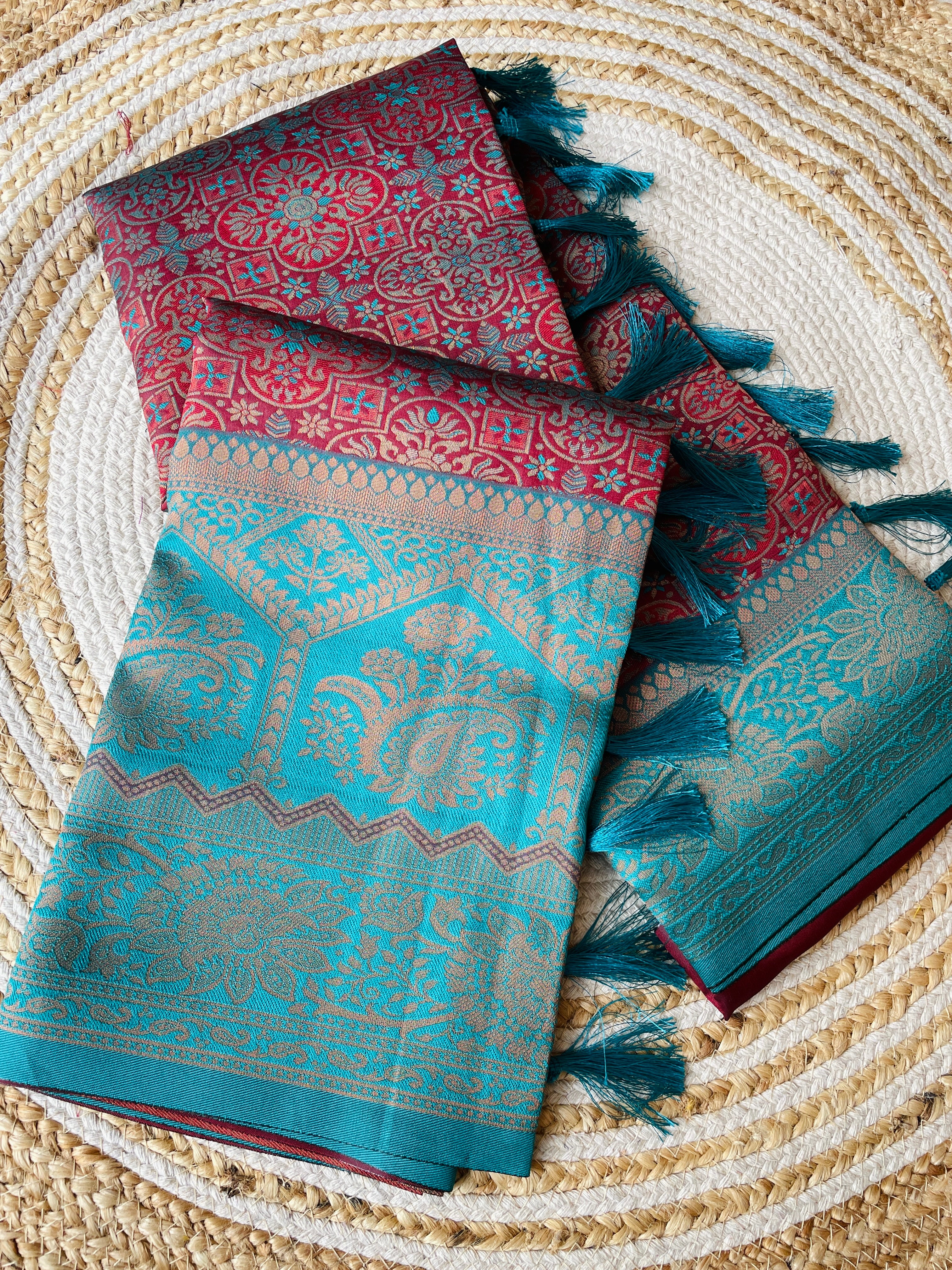 Maroon Designer Tassels Premium Banarsi Silk Saree