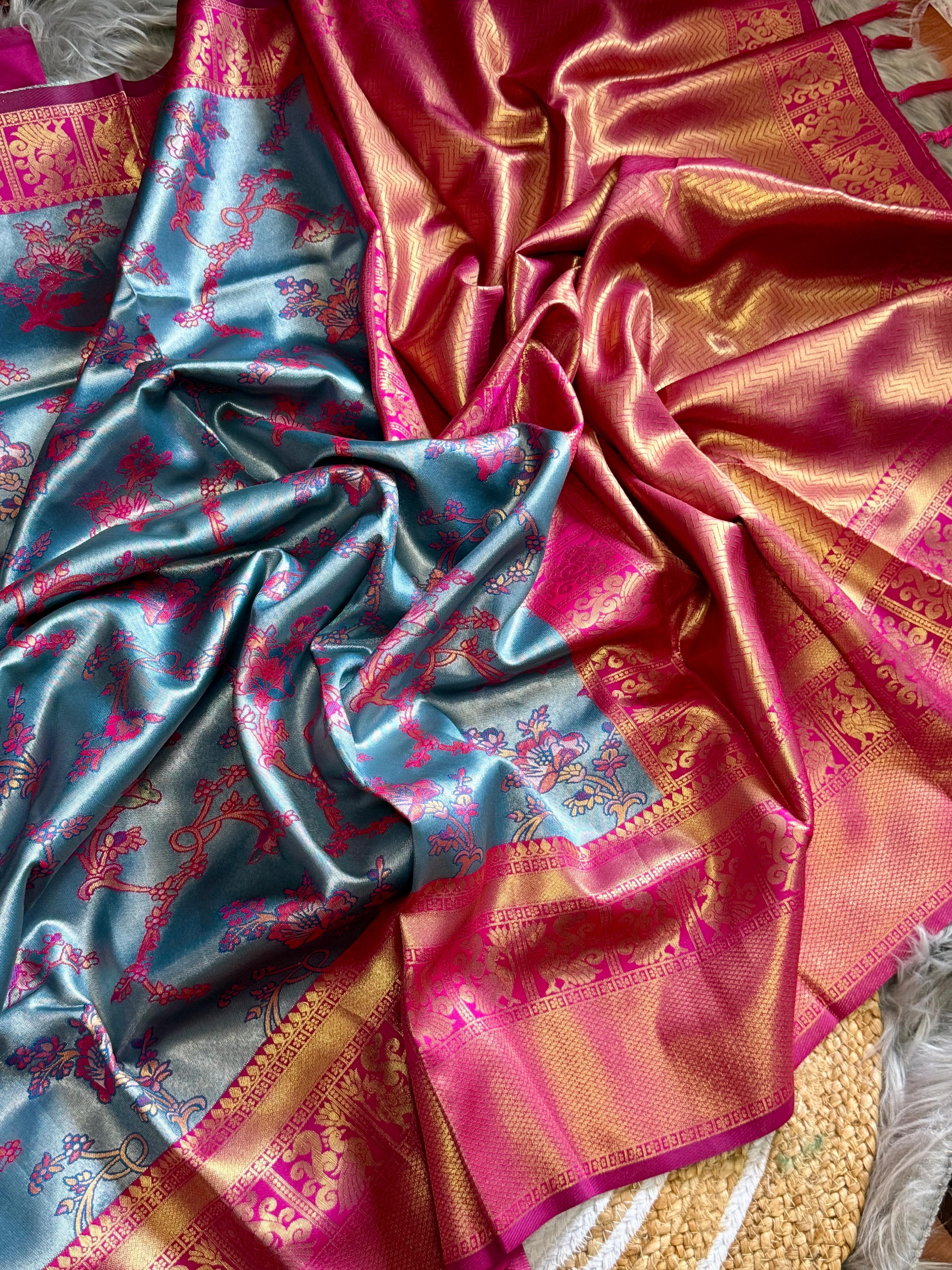 Moonstone Blue Soft Tissue Silk Saree