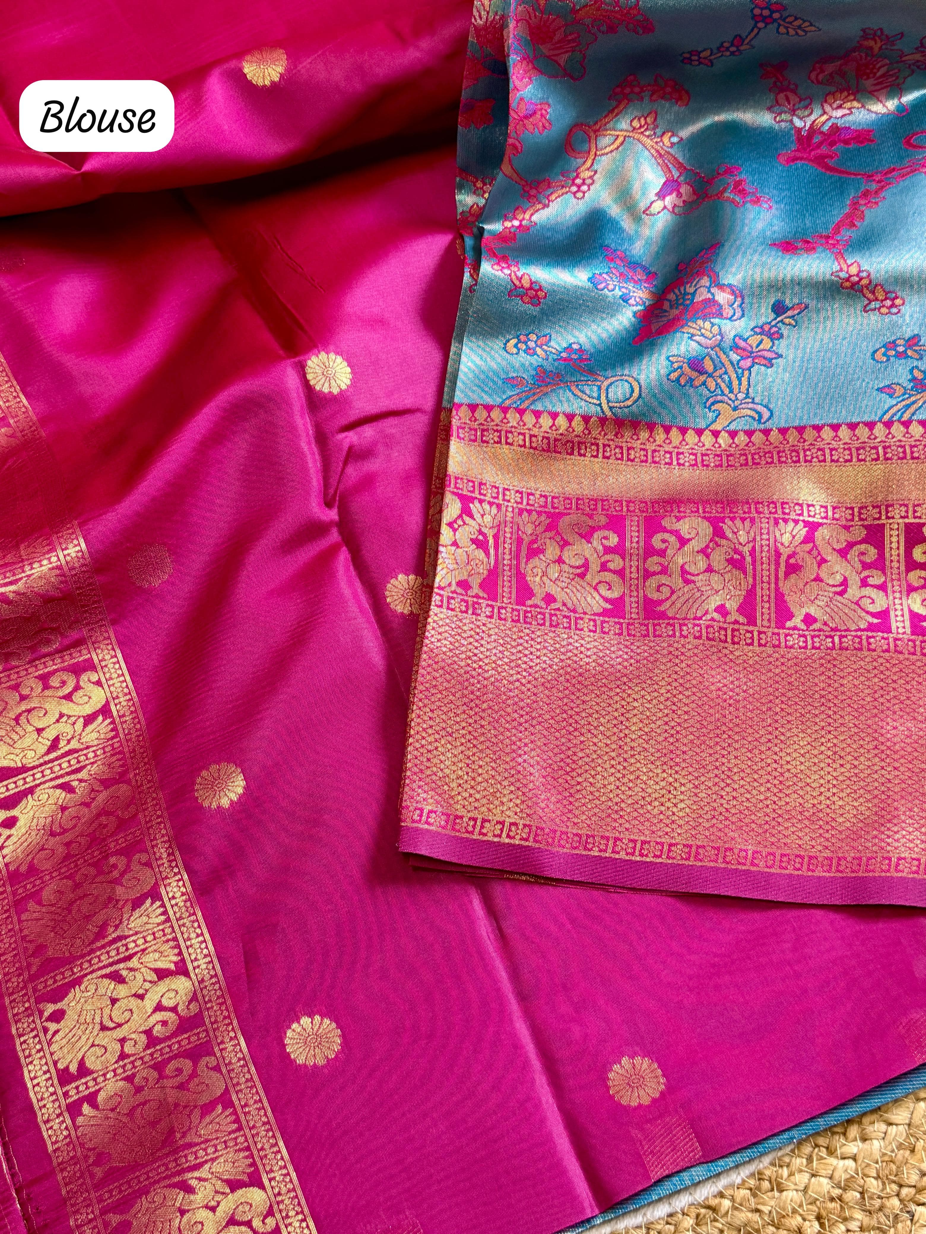 Moonstone Blue Soft Tissue Silk Saree
